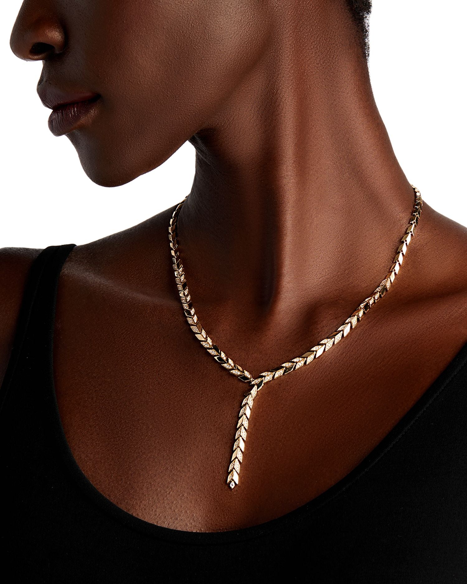 Diamond Chevron Lariat Necklace in 14K Yellow Gold, 0.85 ct. t.w.