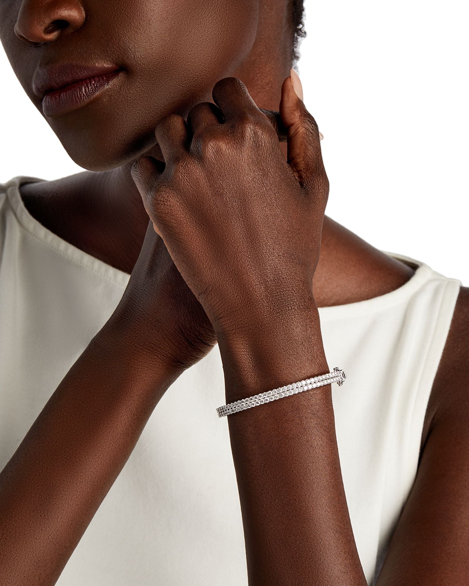 Diamond Double Row Bangle Bracelet in 14K White Gold, 3.0 ct. t.w.