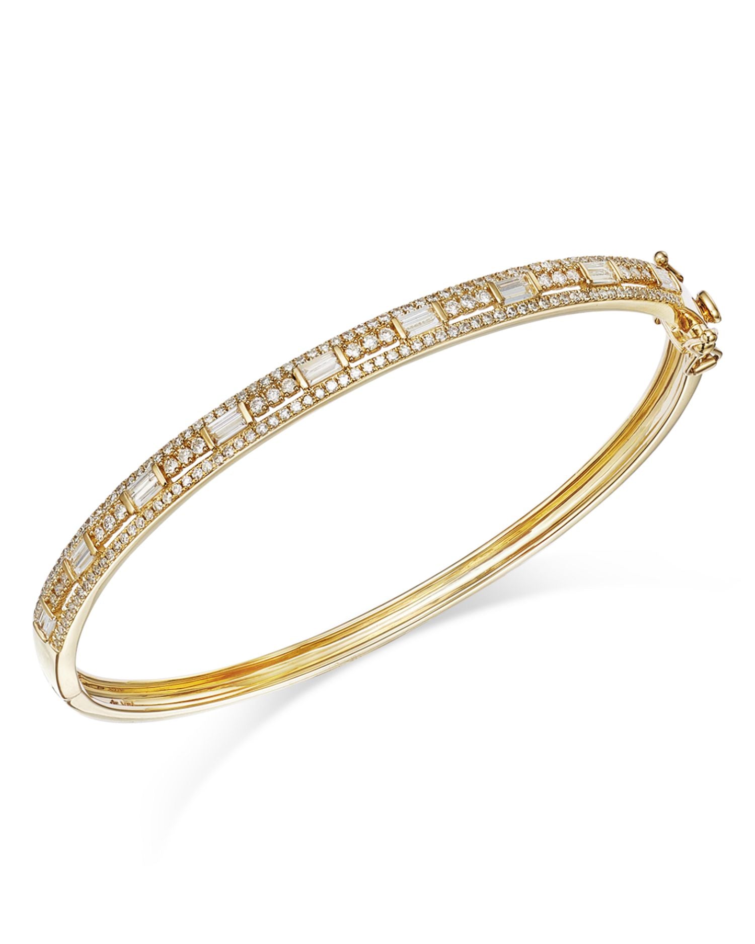 Diamond Round & Baguette Bangle Bracelet in 14K Yellow Gold, 1.0 ct. t.w.