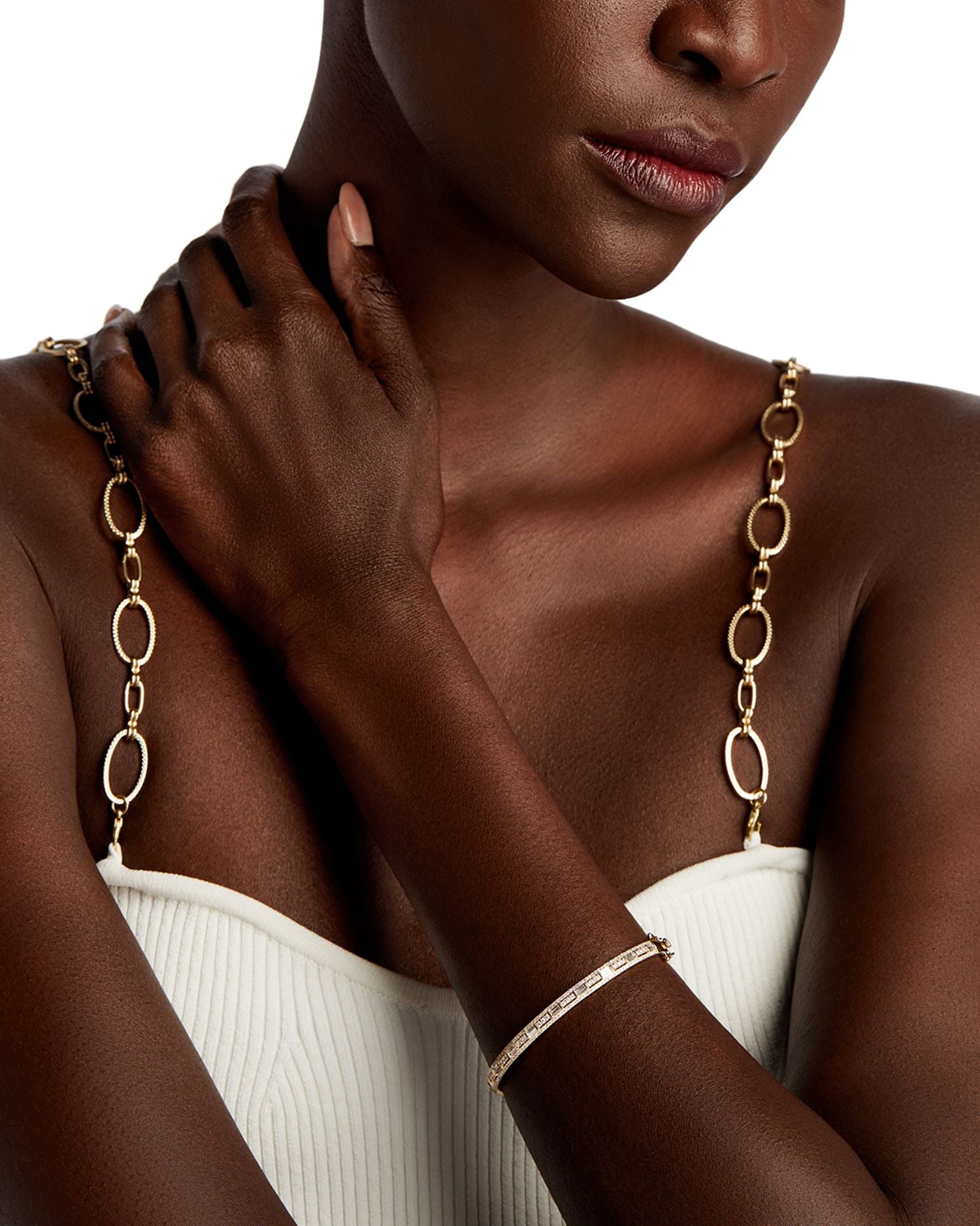 Diamond Round & Baguette Bangle Bracelet in 14K Yellow Gold, 1.0 ct. t.w.