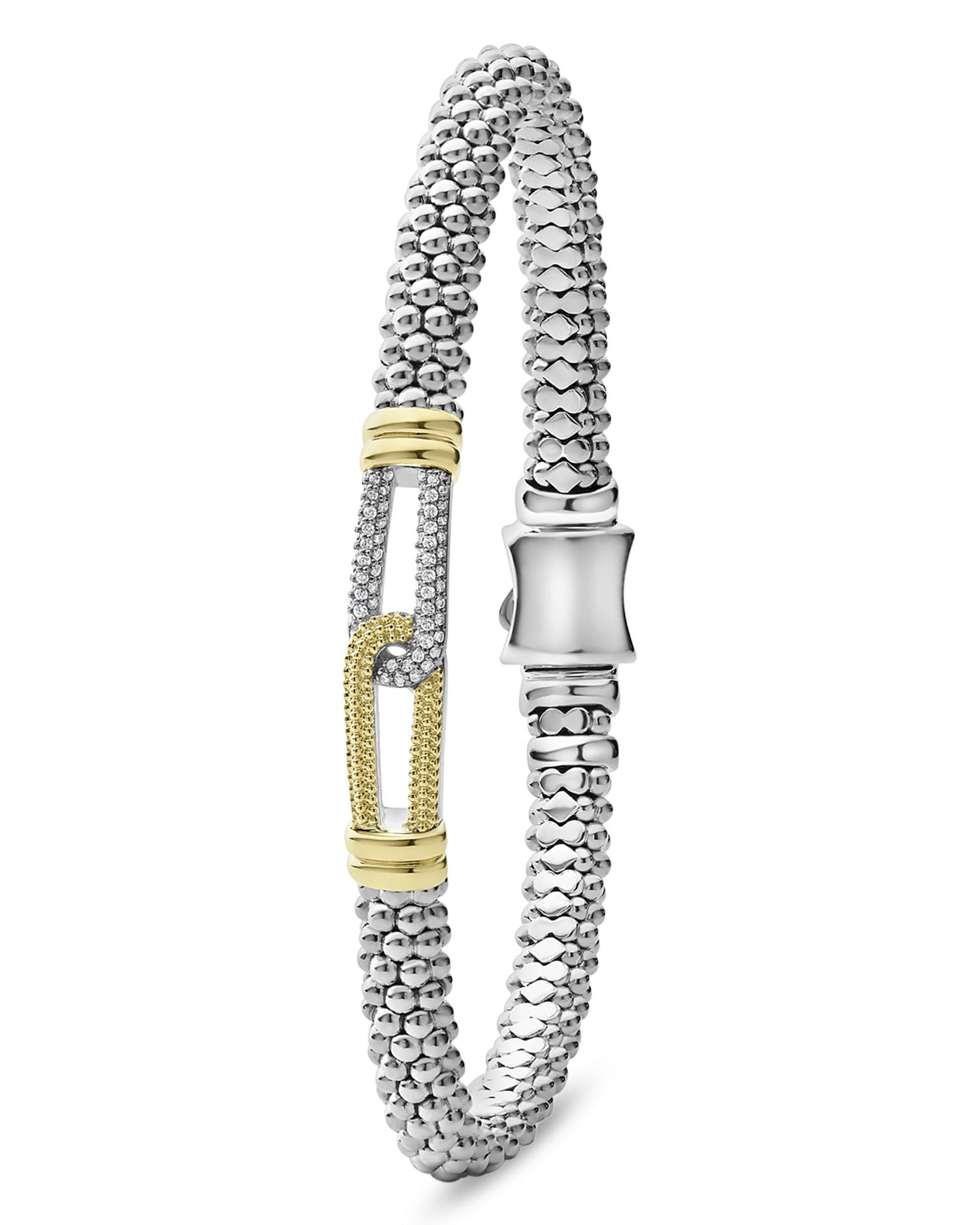 18K Yellow Gold & Sterling Silver Caviar Lux Diamond Interlocking Loop Caviar Bead Clip Bracelet - Exclusive