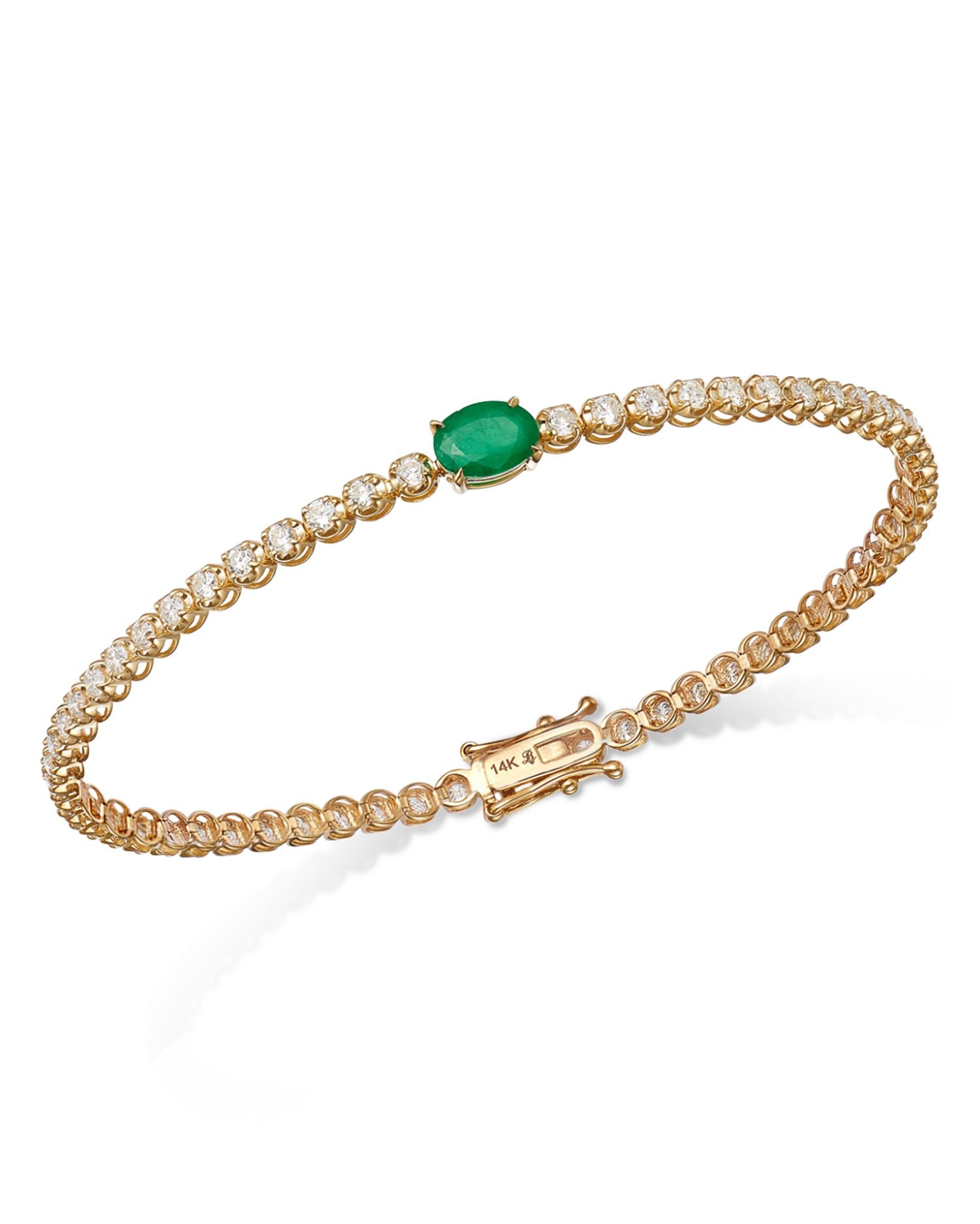 Emerald & Diamond Station Tennis Bracelet in 14K Yellow Gold
