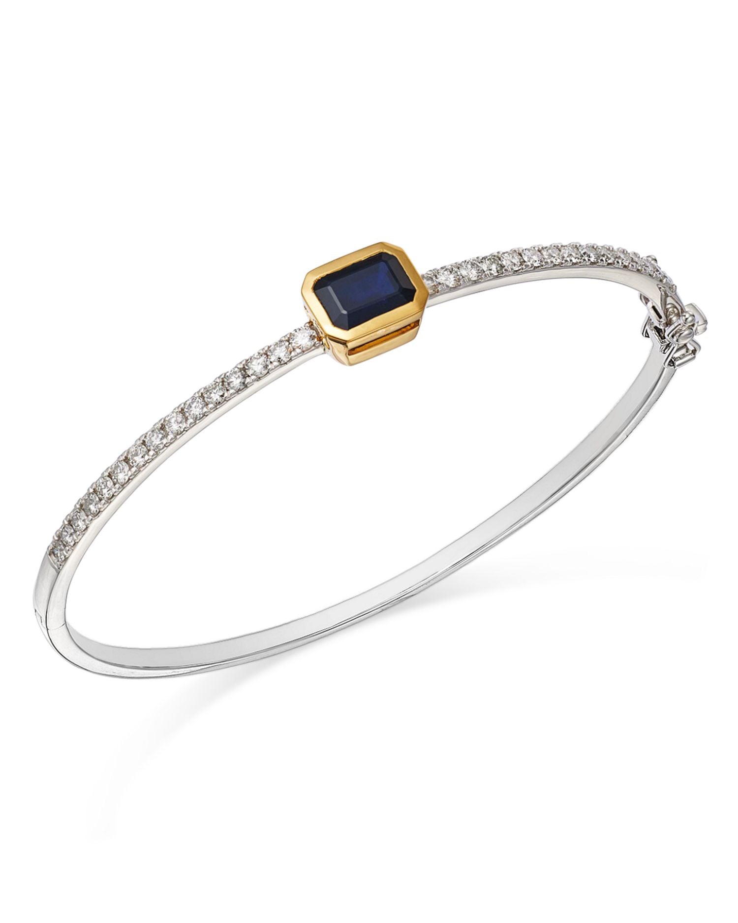 Gemstone & Diamond Station Bangle Bracelet in 14K Yellow & White Gold