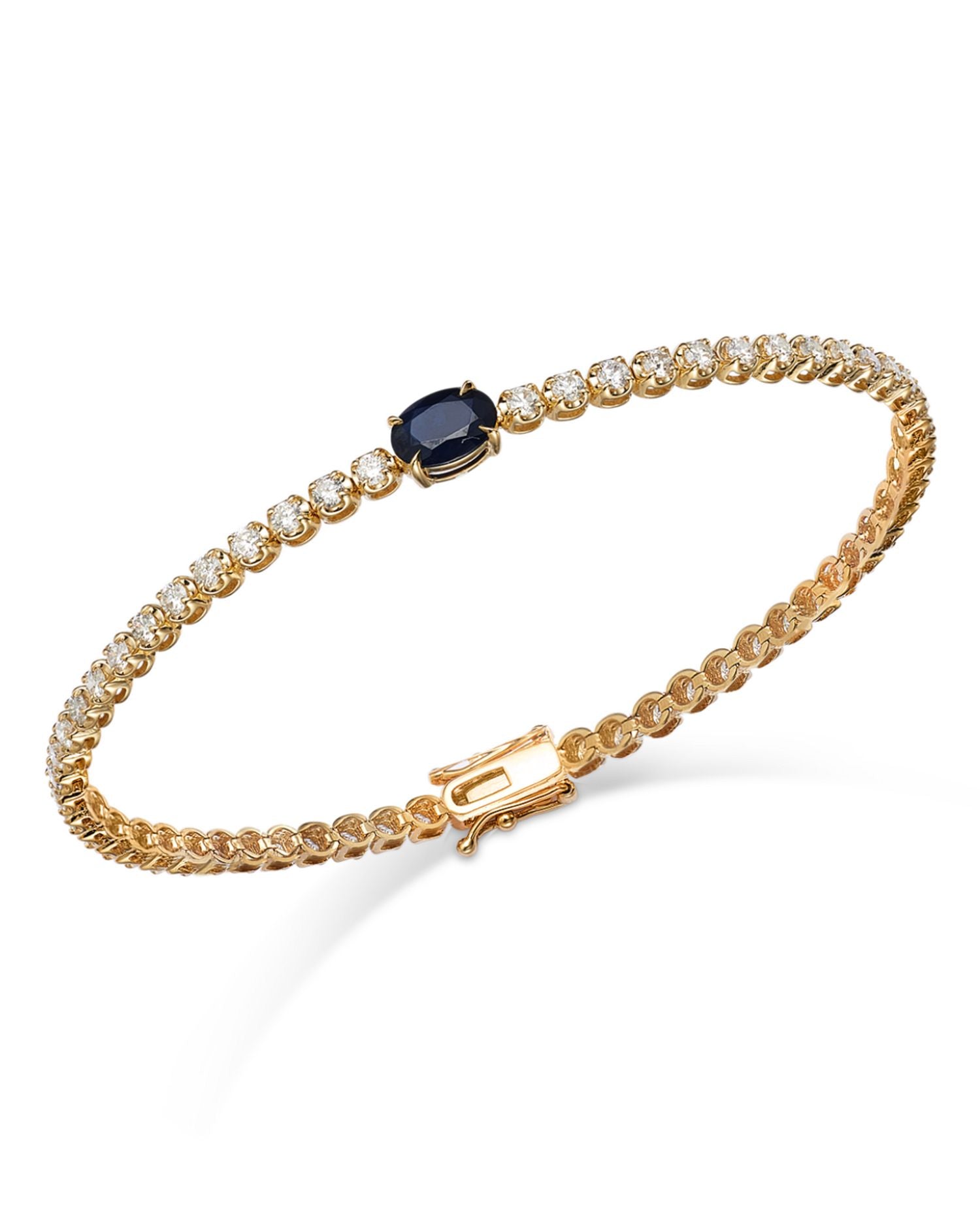 Blue Sapphire & Diamond Station Tennis Bracelet in 14K Yellow Gold