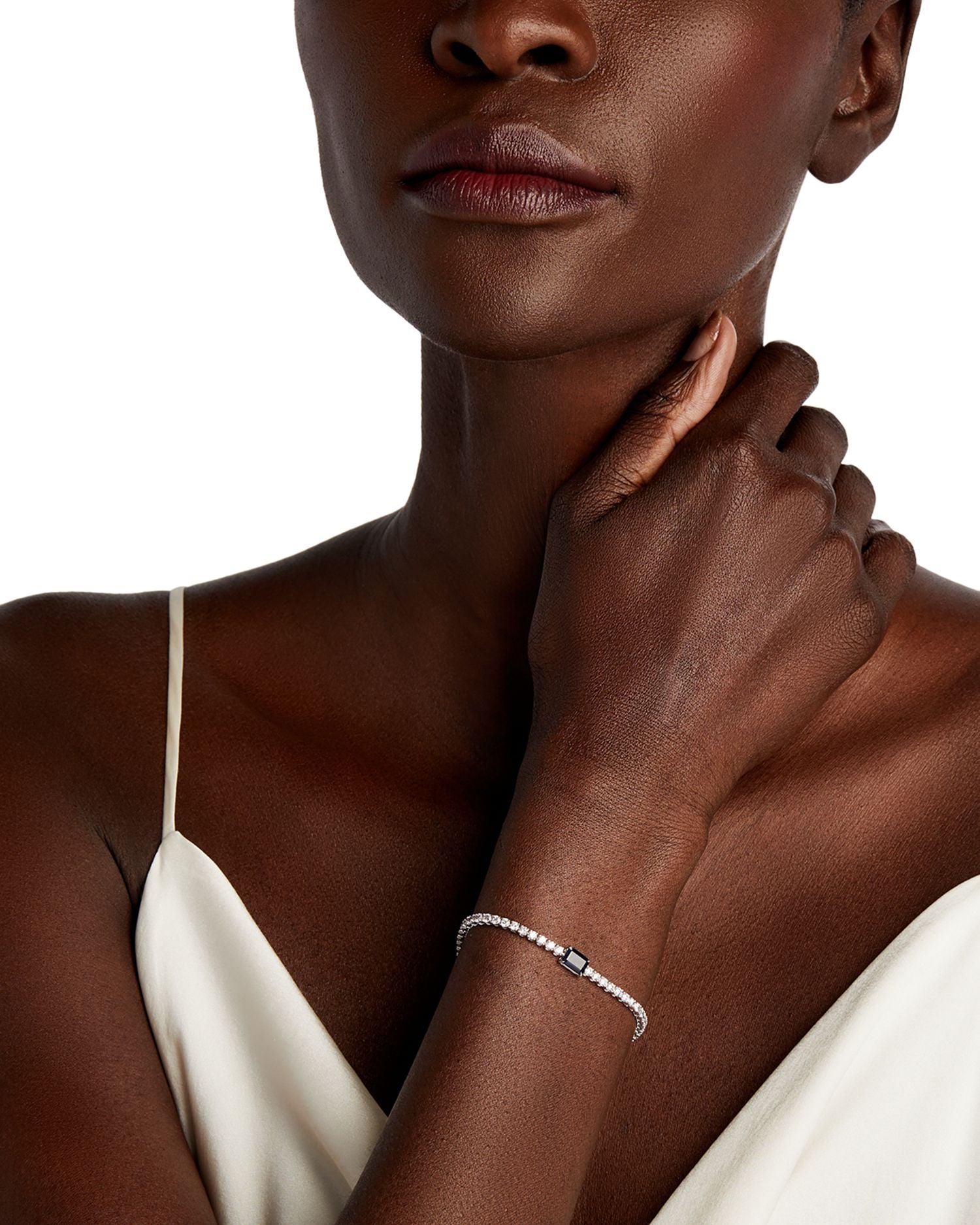 Gemstone & Diamond Station Tennis Bracelet in 14K White Gold