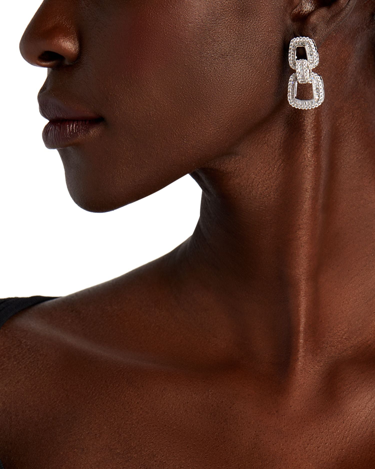 Diamond Round & Baguette Geometric Drop Earrings in 14K White Gold, 4.25 ct. t.w.