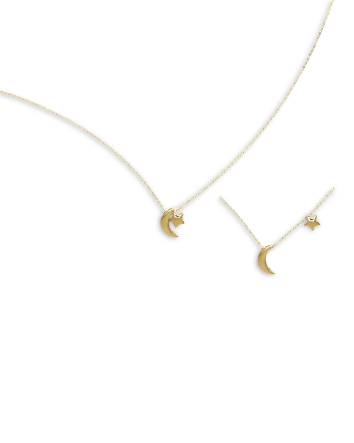 14K Yellow Gold Crescent Moon & Star Pendant Necklace, 18'