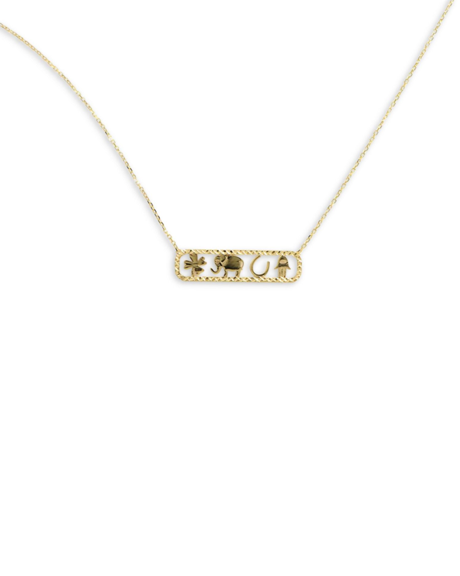Lucky Symbol Bar Necklace in 14K Yellow Gold, 18'