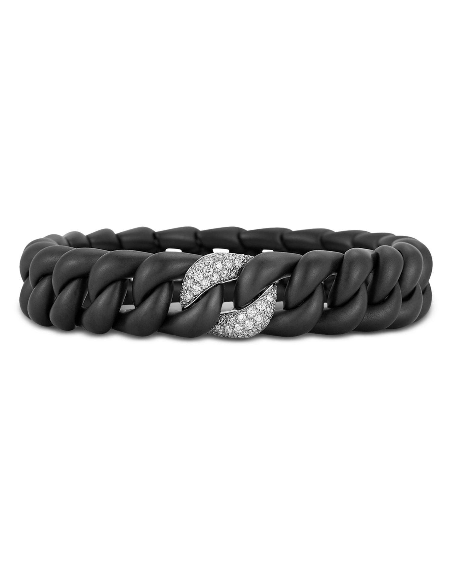 18K White Gold Diamond Pavé & Black Groumette Stretch Bracelet