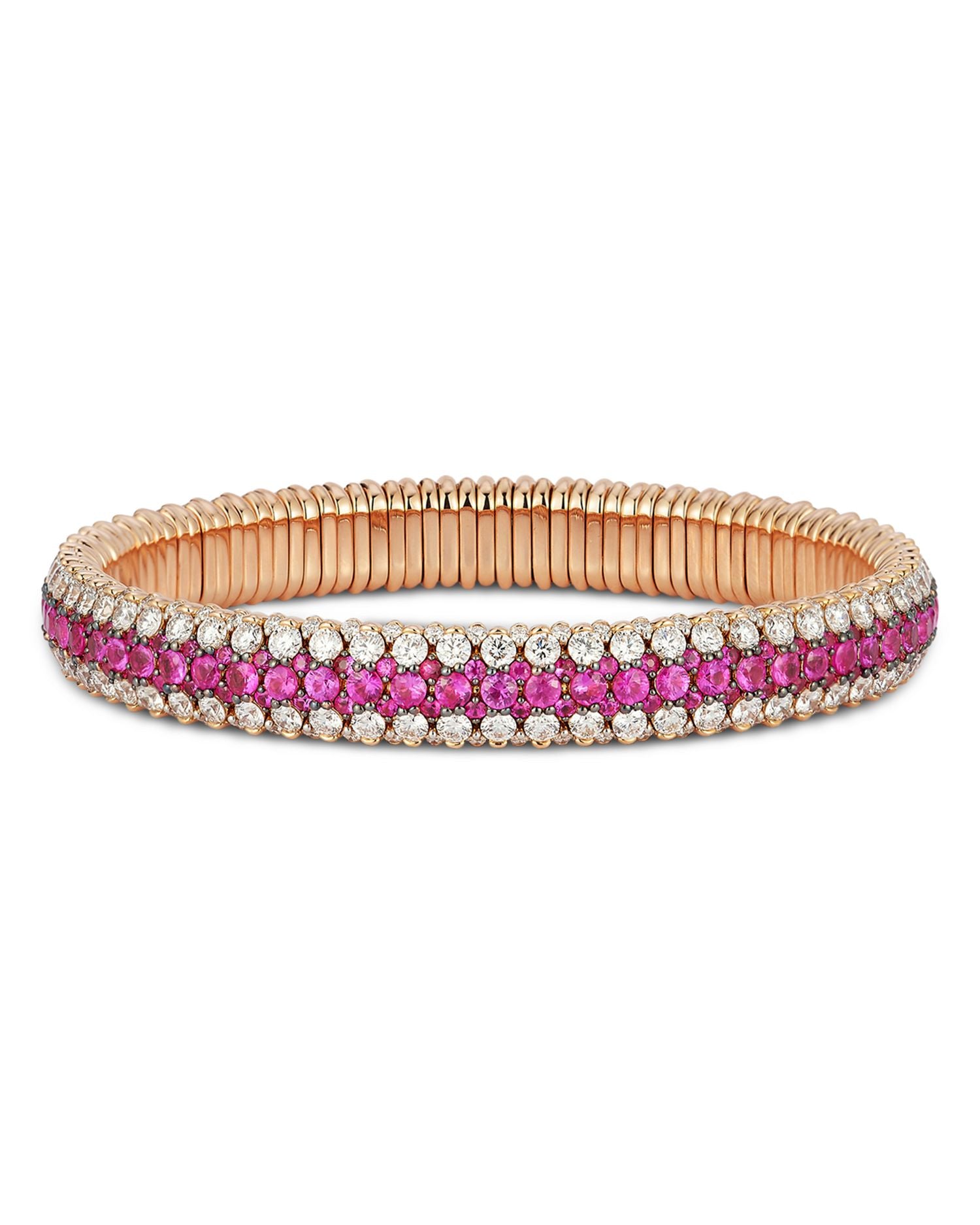 18K Rose Gold Ruby & Diamond Three Row Stretch Bracelet