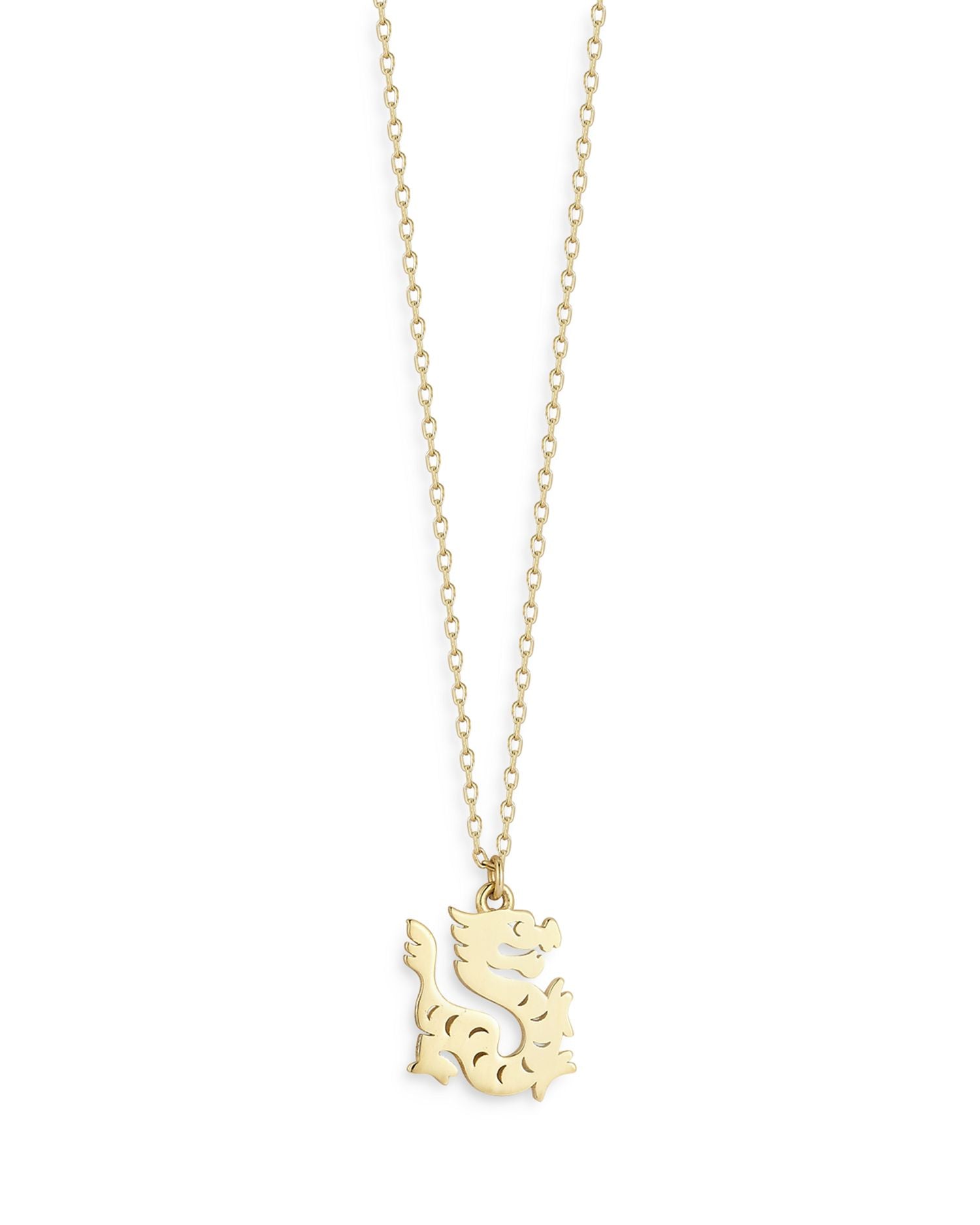 14K Yellow Gold Dragon Pendant Necklace, 16'