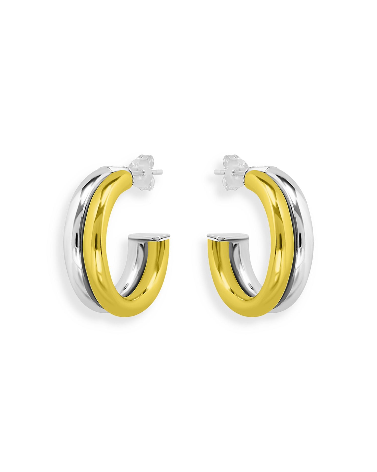Double Tube Hoop Earrings in 18K Gold Plated Sterling Silver - Exclusive