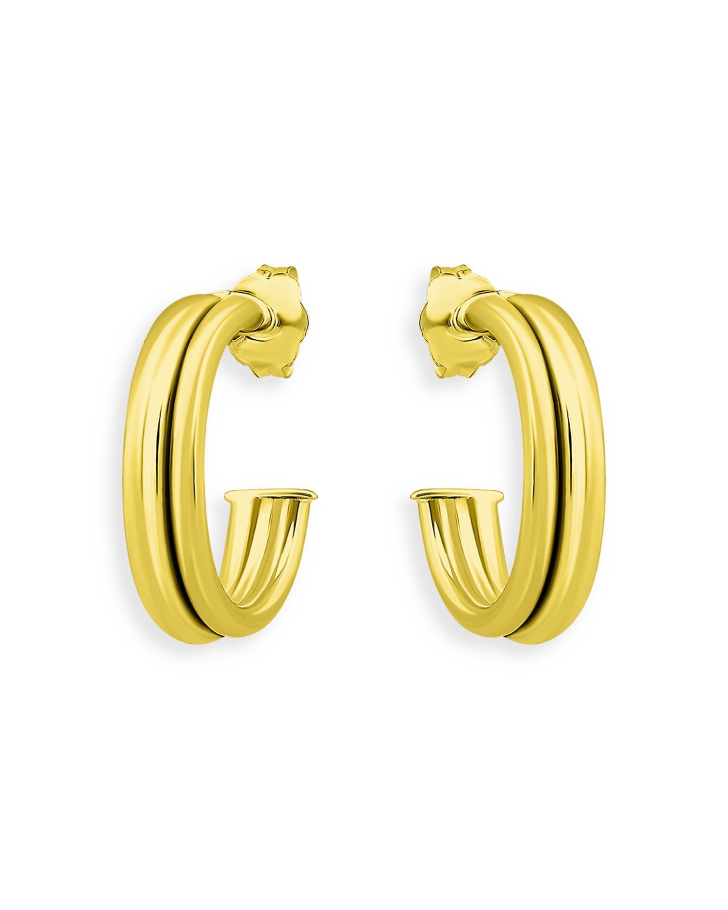 Double Row C Hoop Earrings in 18K Gold Plated Sterling Silver- Exclusive