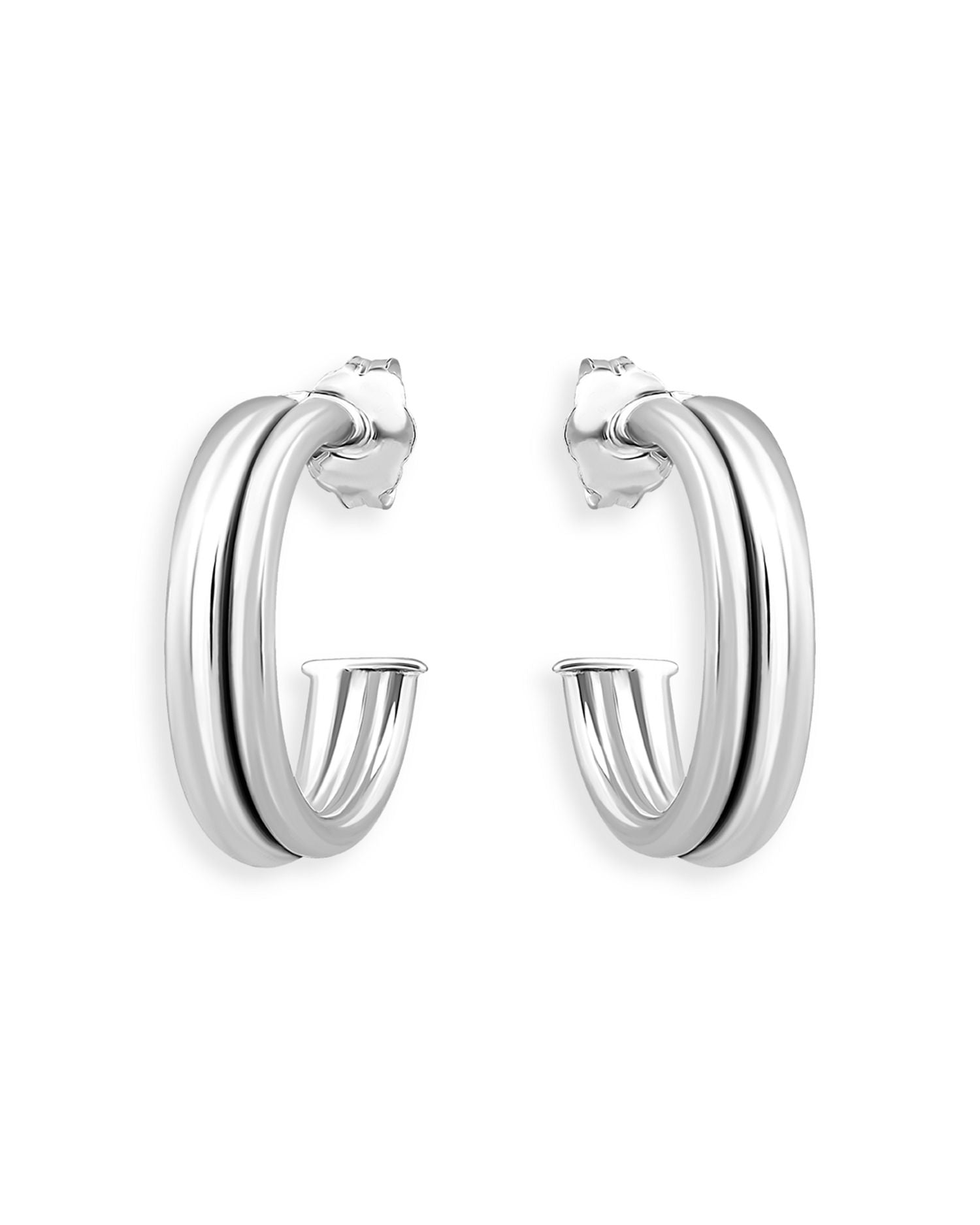 Double Row C Hoop Earrings in Sterling Silver- Exclusive