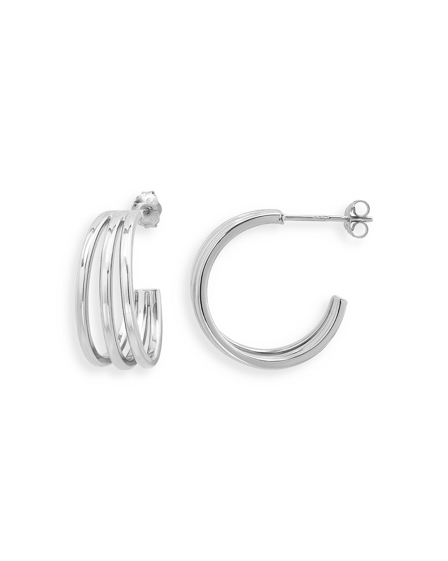Graduated Three Row Hoop Earrings in Sterling Silver - Exclusive