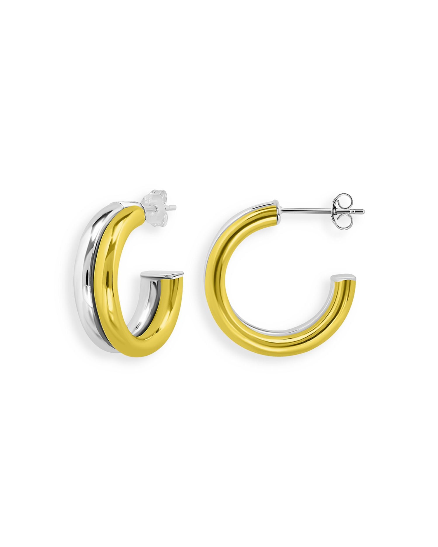 Double Tube Hoop Earrings in 18K Gold Plated Sterling Silver - Exclusive