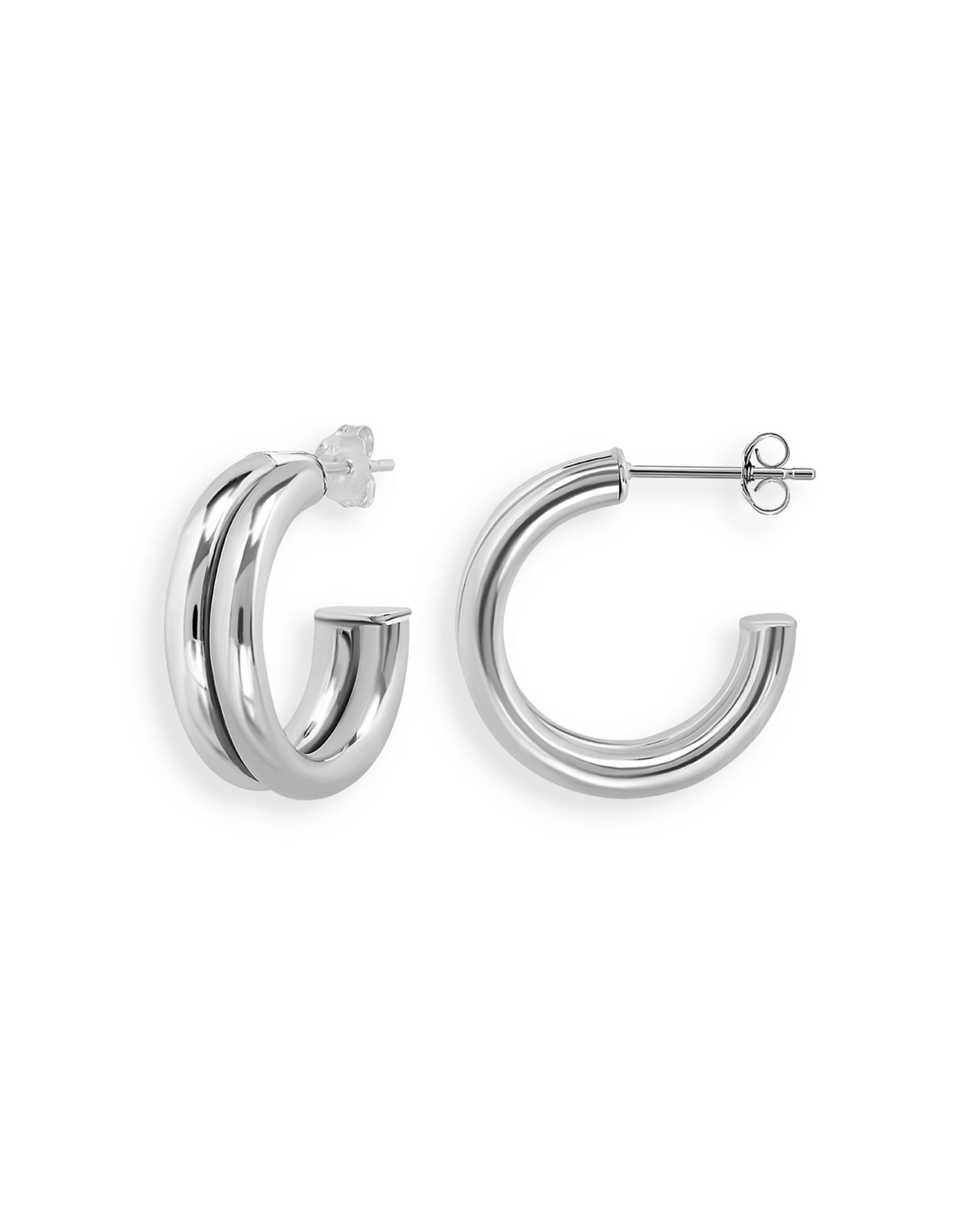 Double Hoop Earrings in Sterling Silver - Exclusive