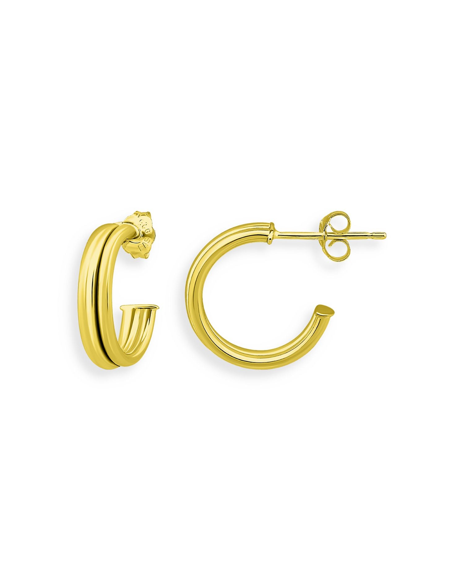 Double Row C Hoop Earrings in 18K Gold Plated Sterling Silver- Exclusive