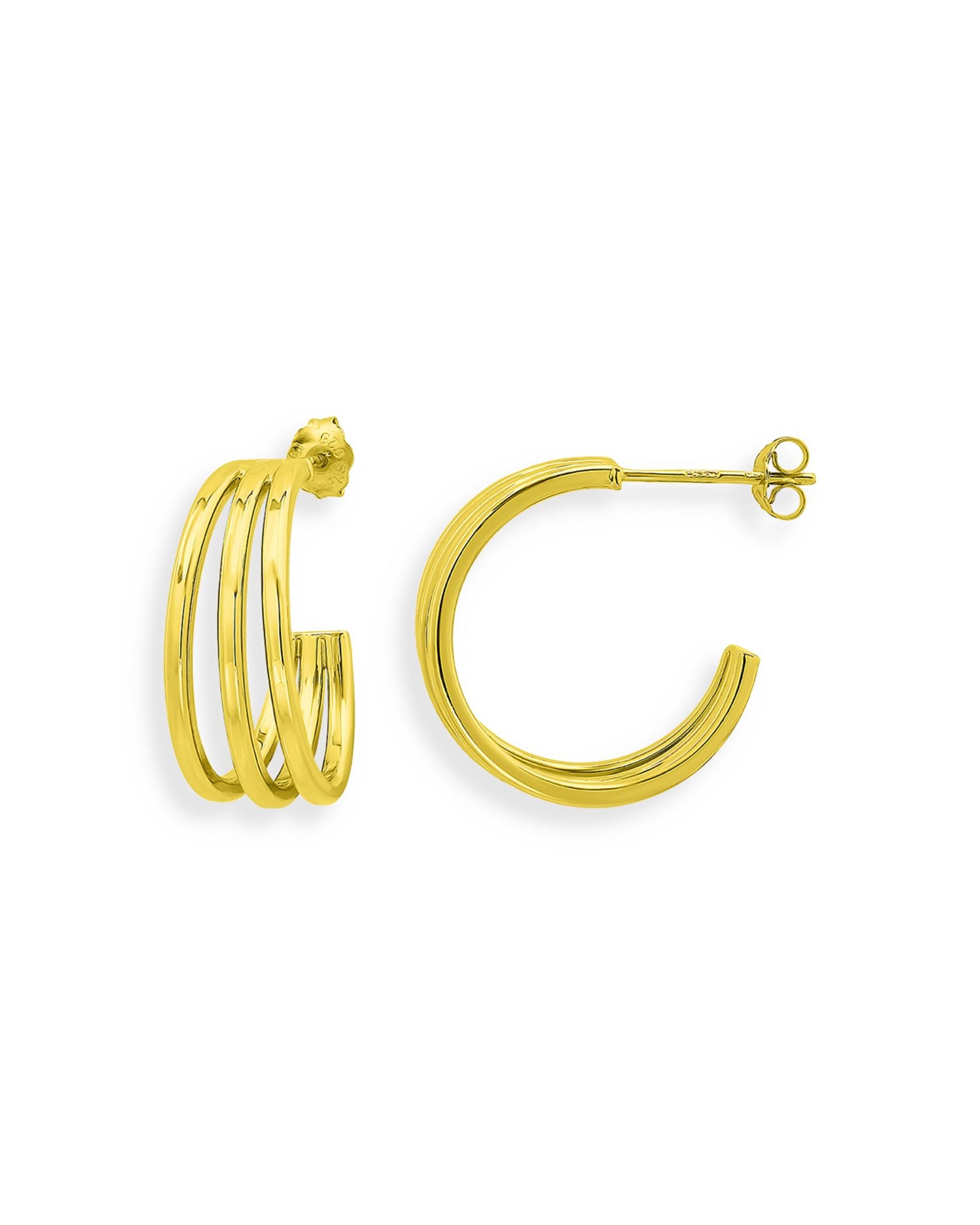 Graduated Three Row Hoop Earrings in 18K Gold Plated Sterling Silver - Exclusive