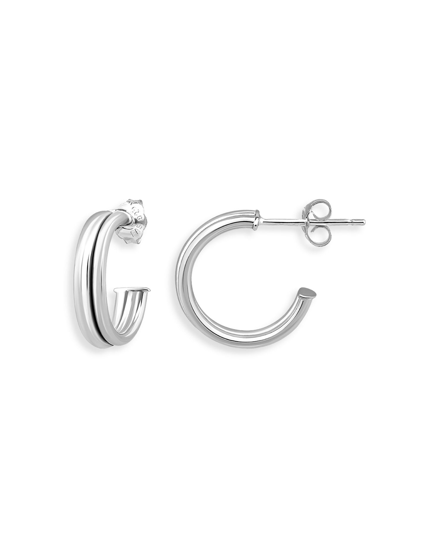 Double Row C Hoop Earrings in Sterling Silver- Exclusive