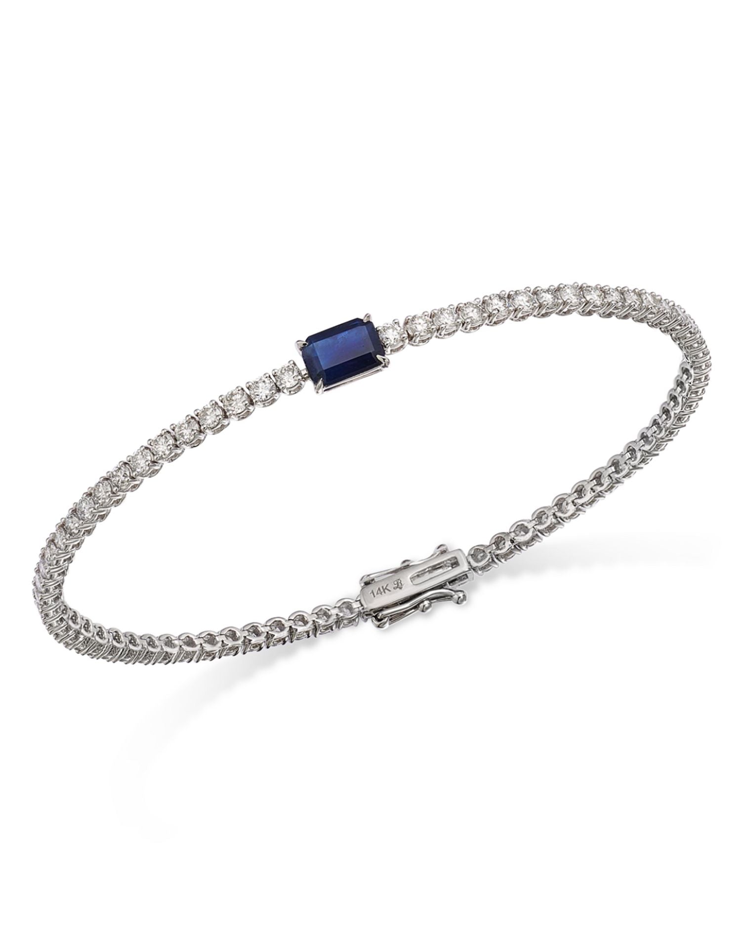 Gemstone & Diamond Station Tennis Bracelet in 14K White Gold