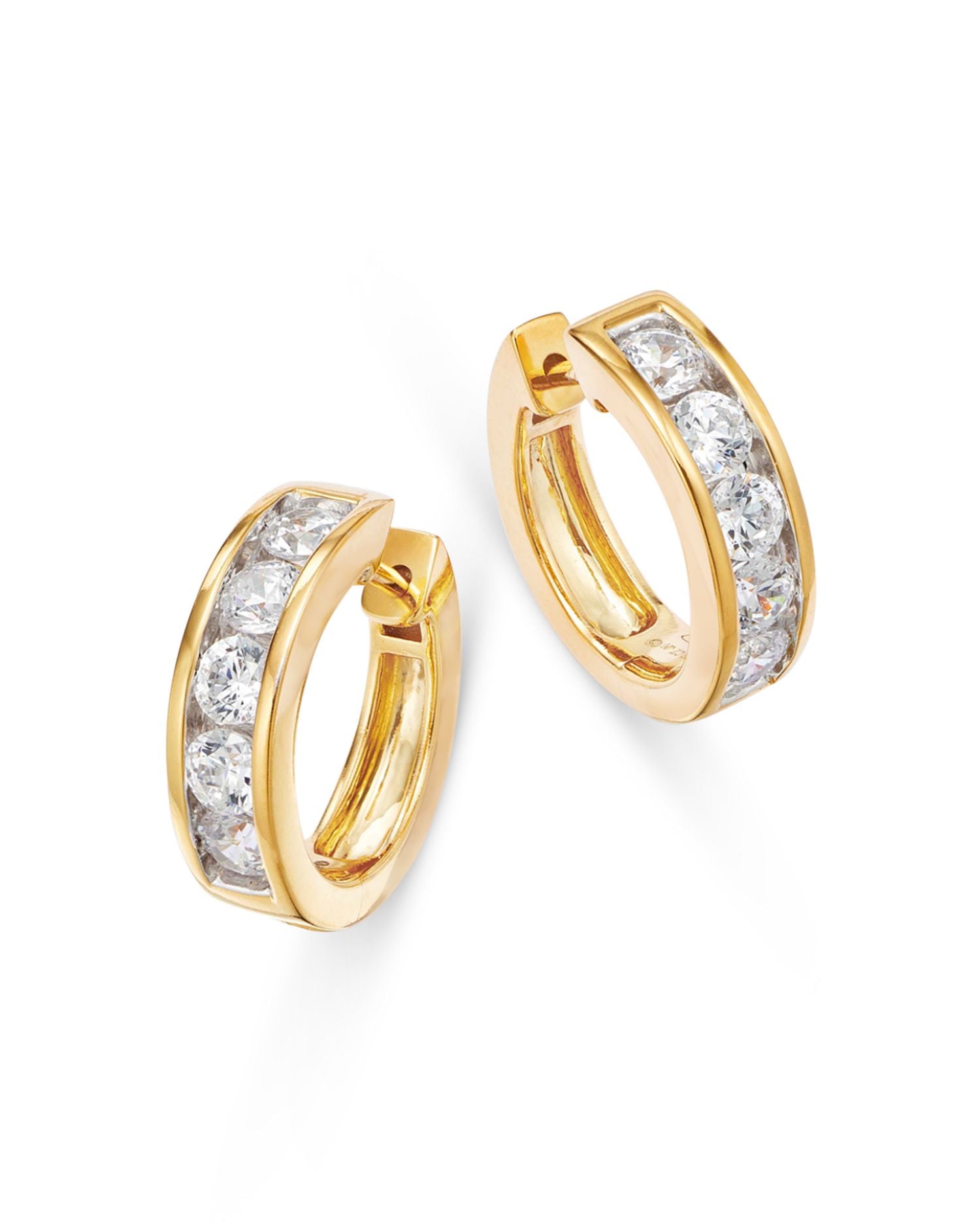 Diamond Channel Set Small Hoop Earrings in 14K Yellow Gold, 1.50 ct. t.w.