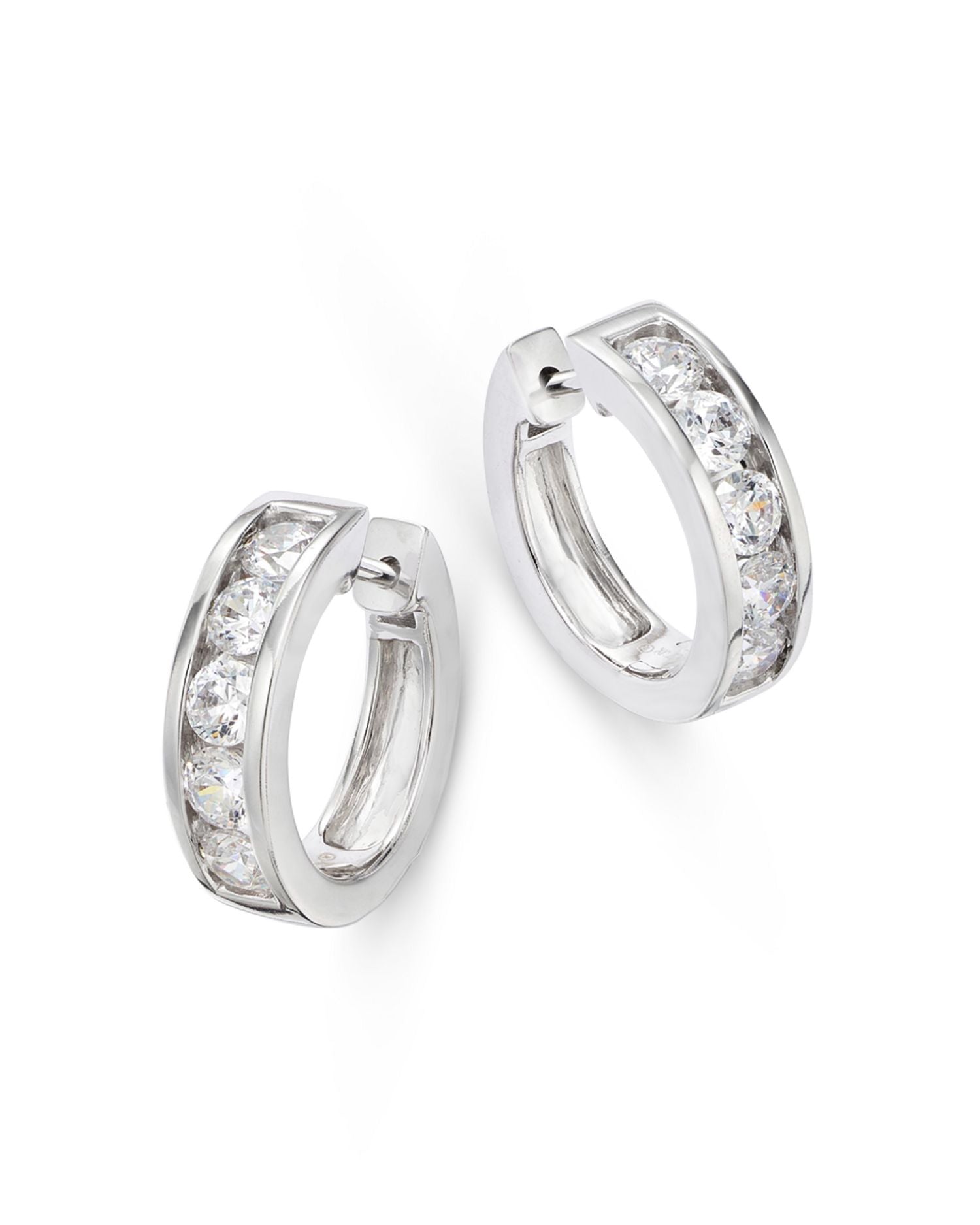 Diamond Channel Set Small Hoop Earrings in 14K White Gold, 1.50 ct. t.w.