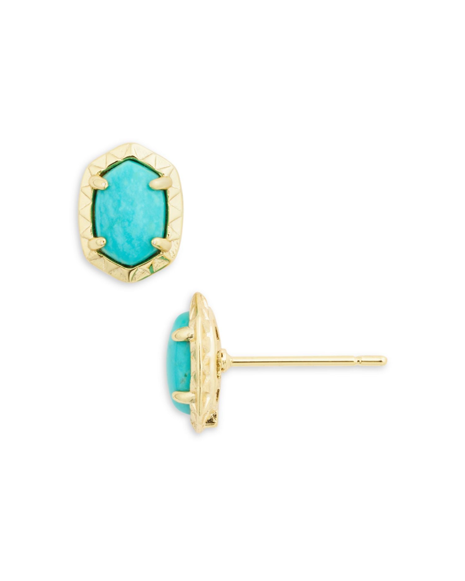 Daphne Large Stone Hexagon Stud Earrings