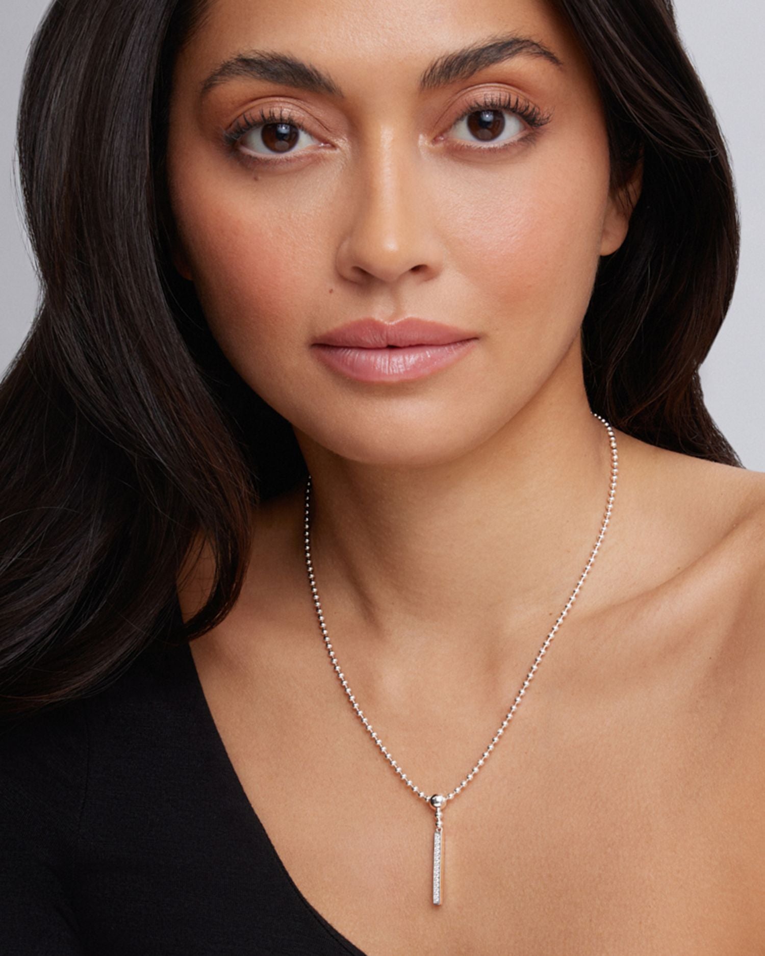 Sterling Silver Caviar Spark Diamond Stick Pendant Necklace, 16'