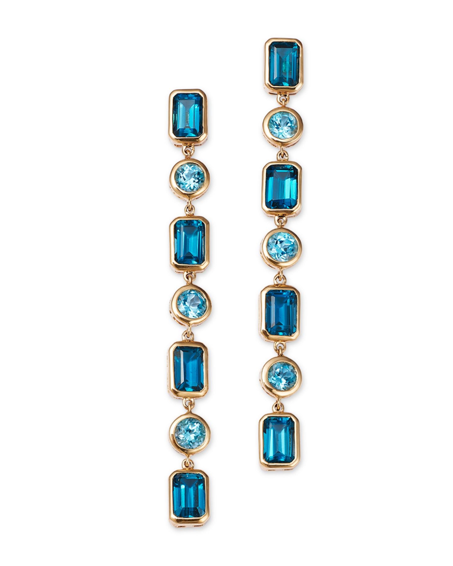 Blue Topaz Linear Drop Earrings in 14K Yellow Gold