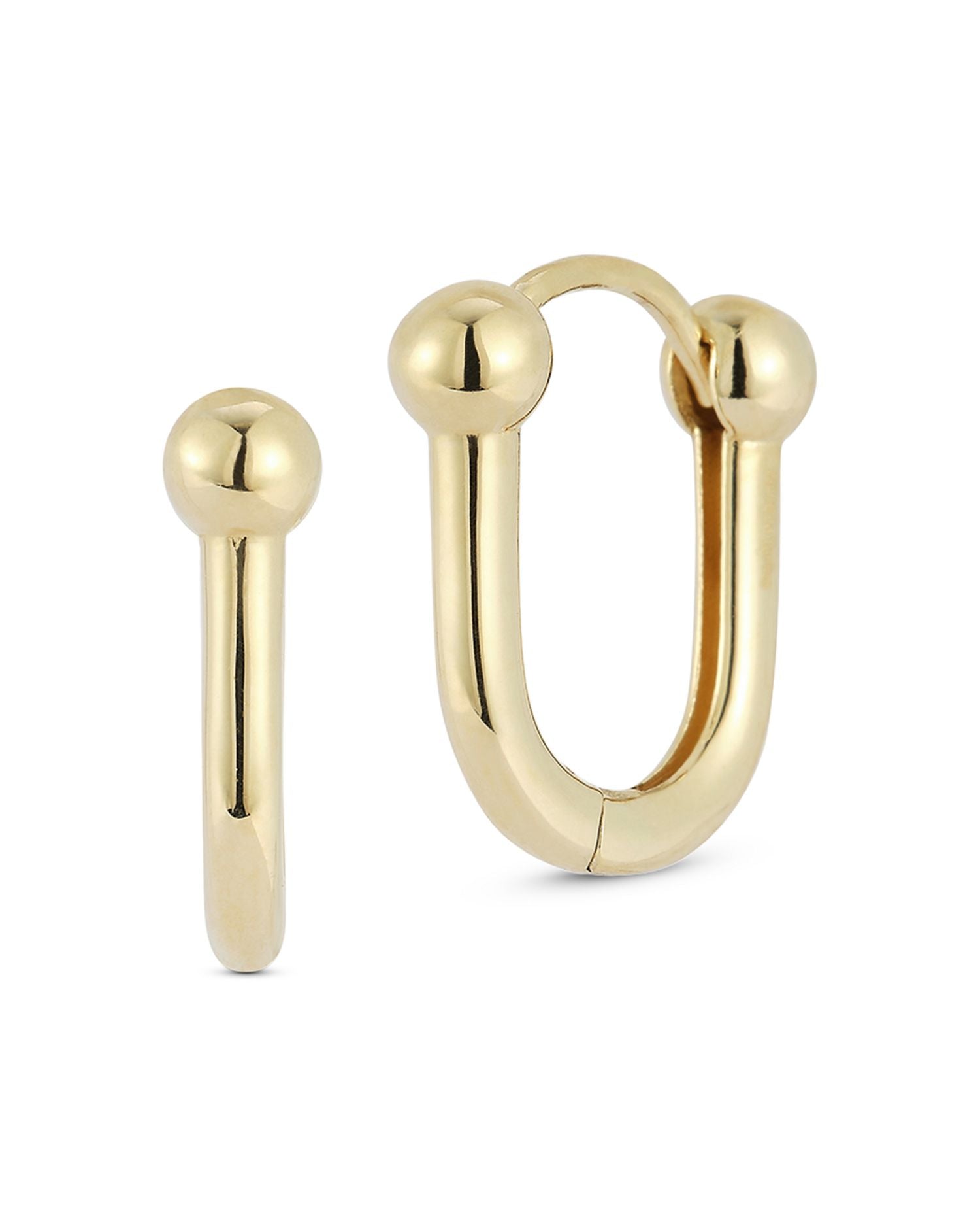 14K Gold Stirrup Huggie Hoop Earrings
