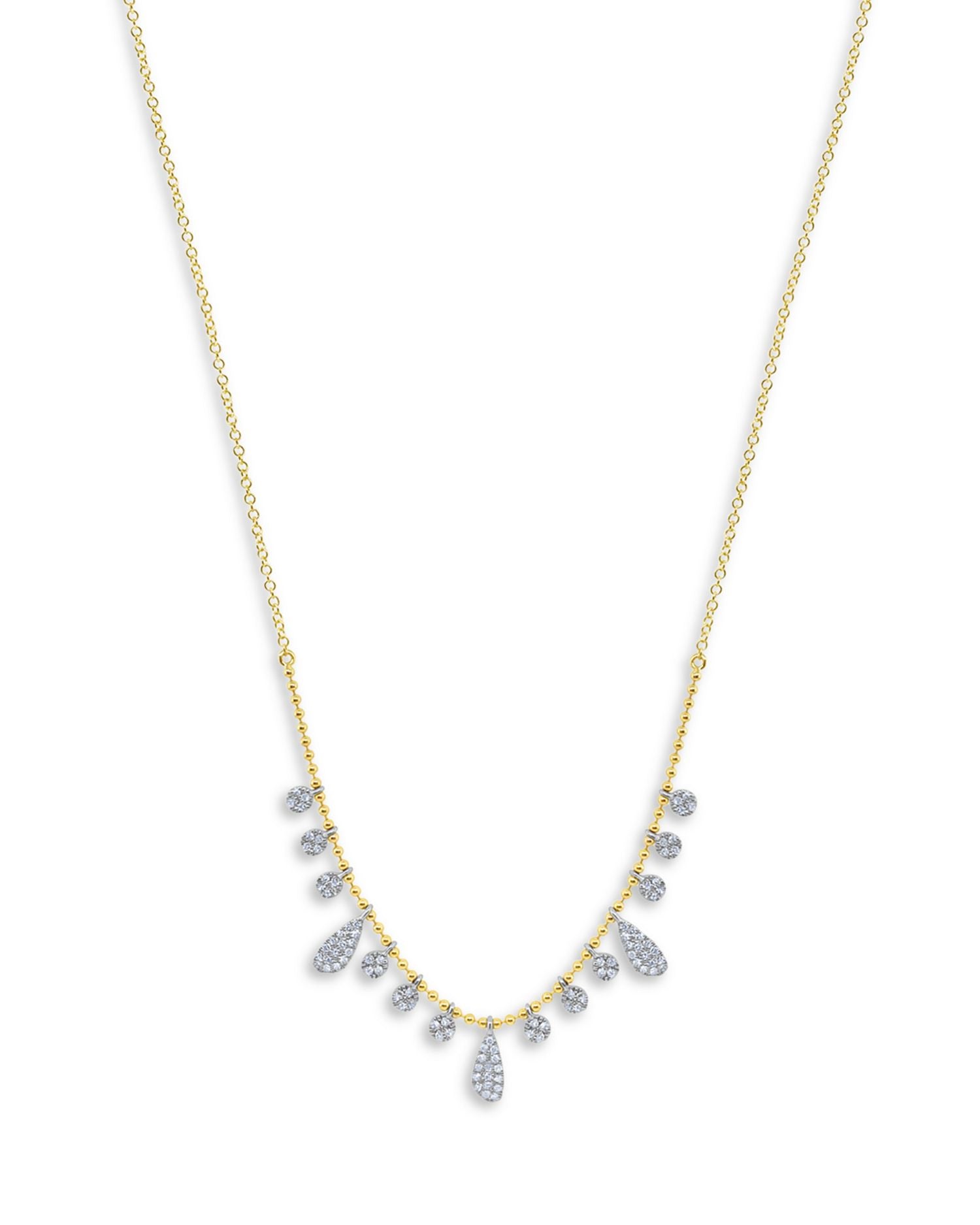 14K Yellow Gold Diamond Charm Ball Chain Necklace, 18'