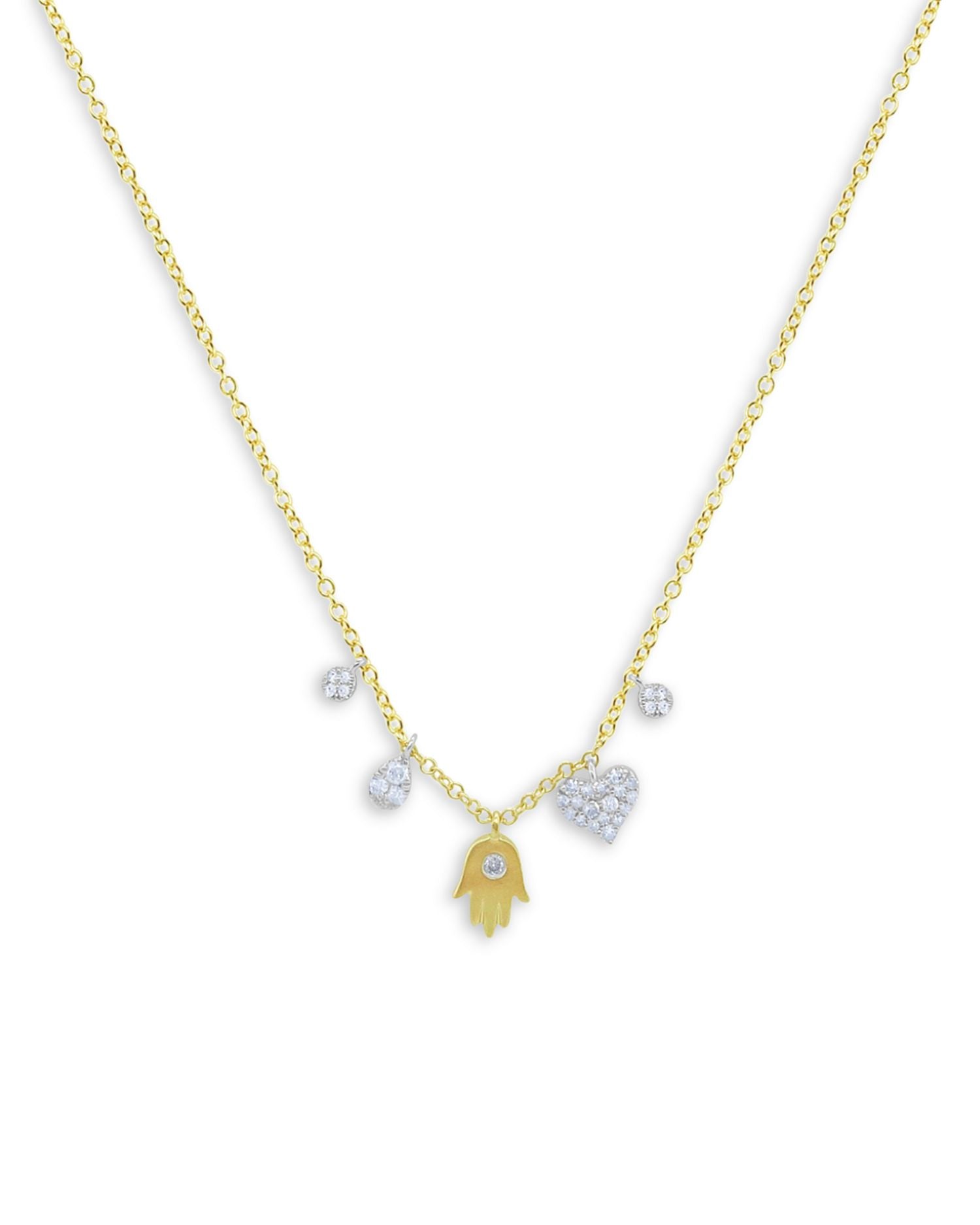 14K White & Yellow Gold Hamsa Hand & Diamond Dangle Pendant Necklace, 18'