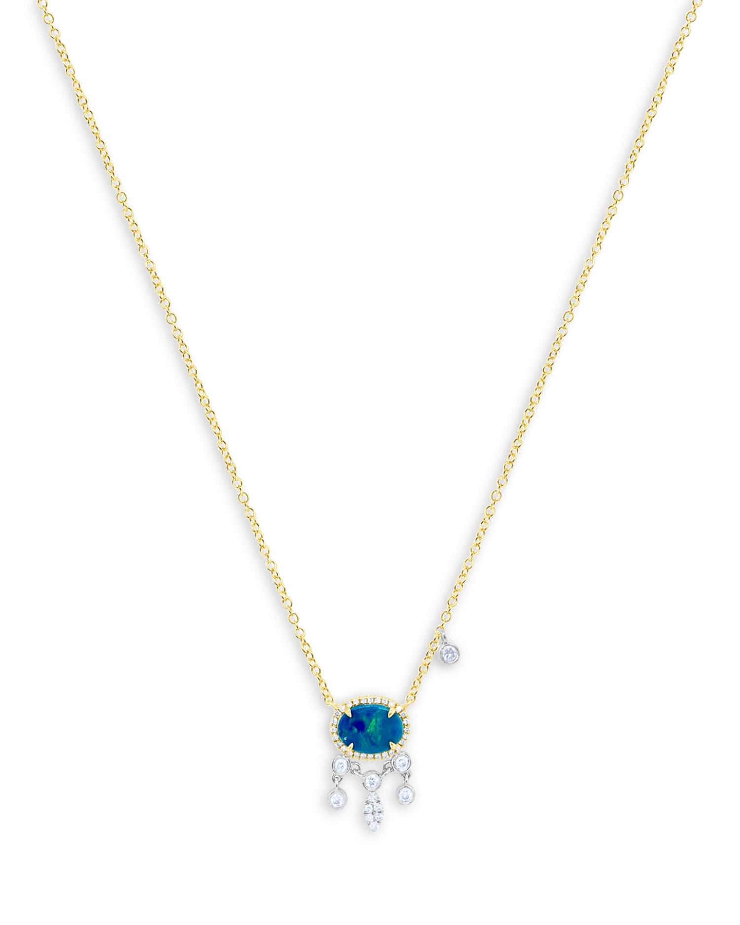 14K White & Yellow Gold Opal & Diamond Pendant Necklace, 18'