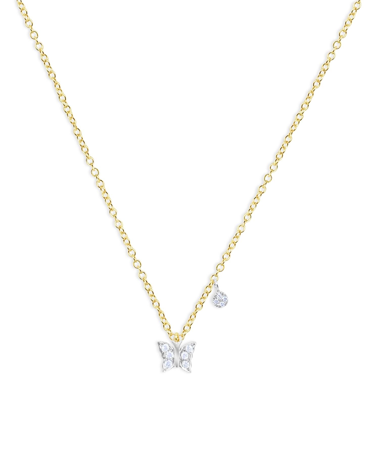 14K White Gold & 14K Yellow Gold Diamond Butterfly Pendant Necklace, 18'