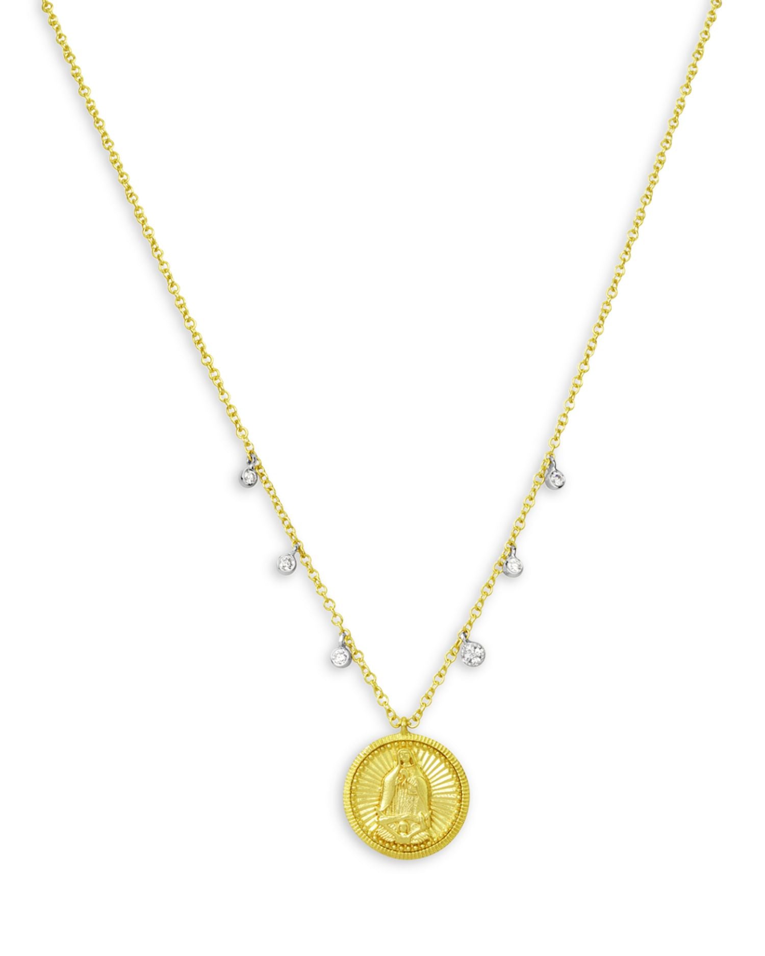 14K Yellow Gold Diamond Saint Guadalupe Pendant Necklace, 18'