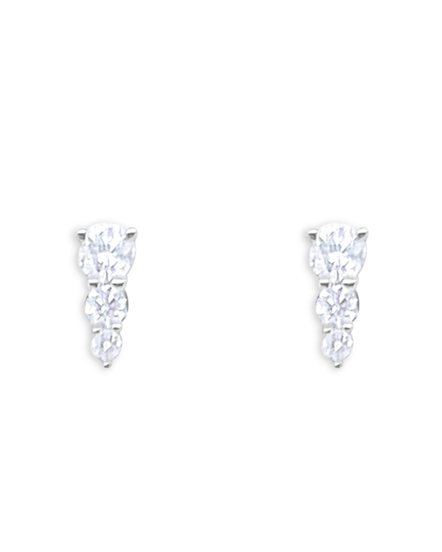 14K White Gold Diamond Graduated Three Stone Stud Earrings
