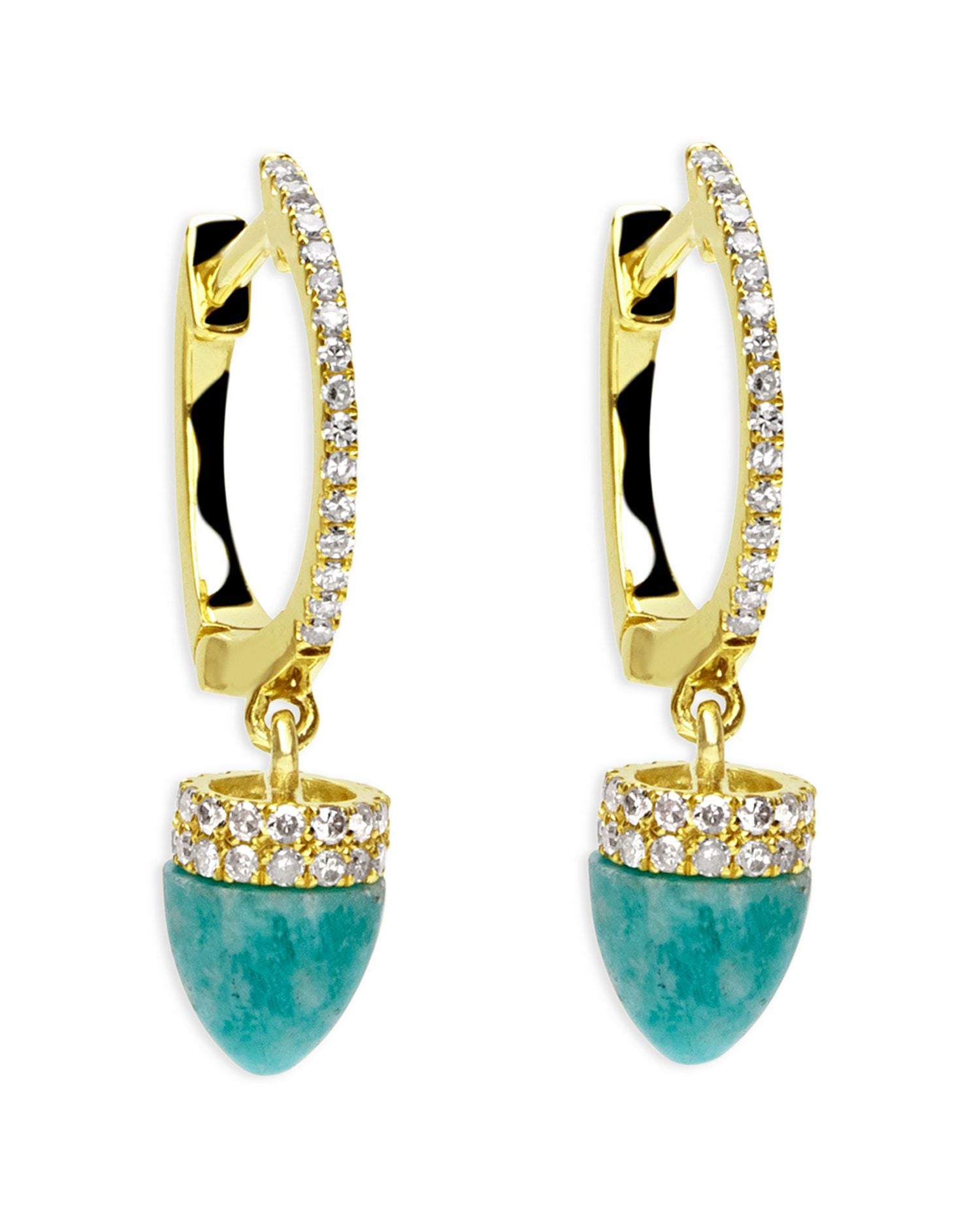 14K Yellow Gold Amazonite & Diamond Spike Charm Hoop Earrings