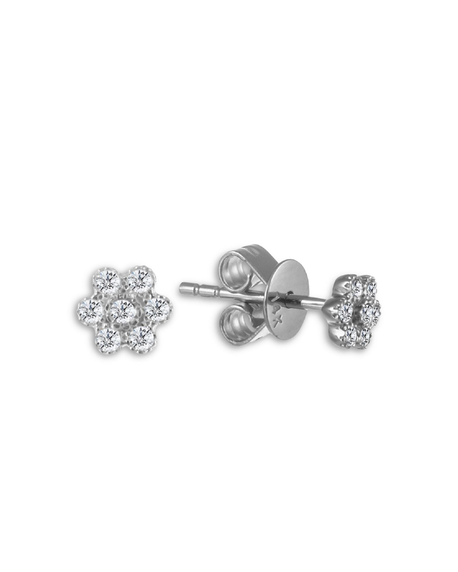 14K White Gold Diamond Flower Stud Earrings