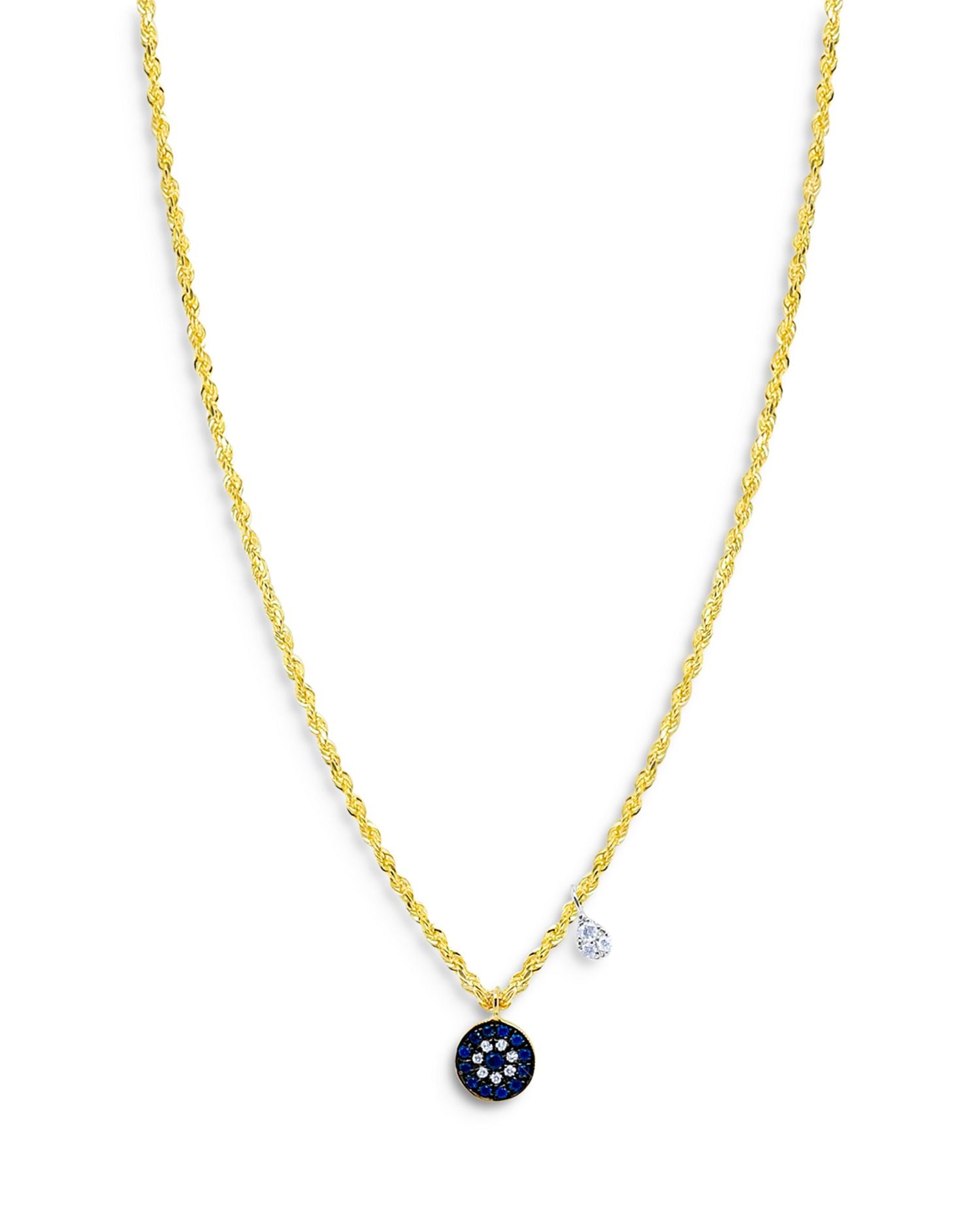 14K White & Yellow Gold Blue Sapphire & Diamond Dangle Pendant Necklace, 18'
