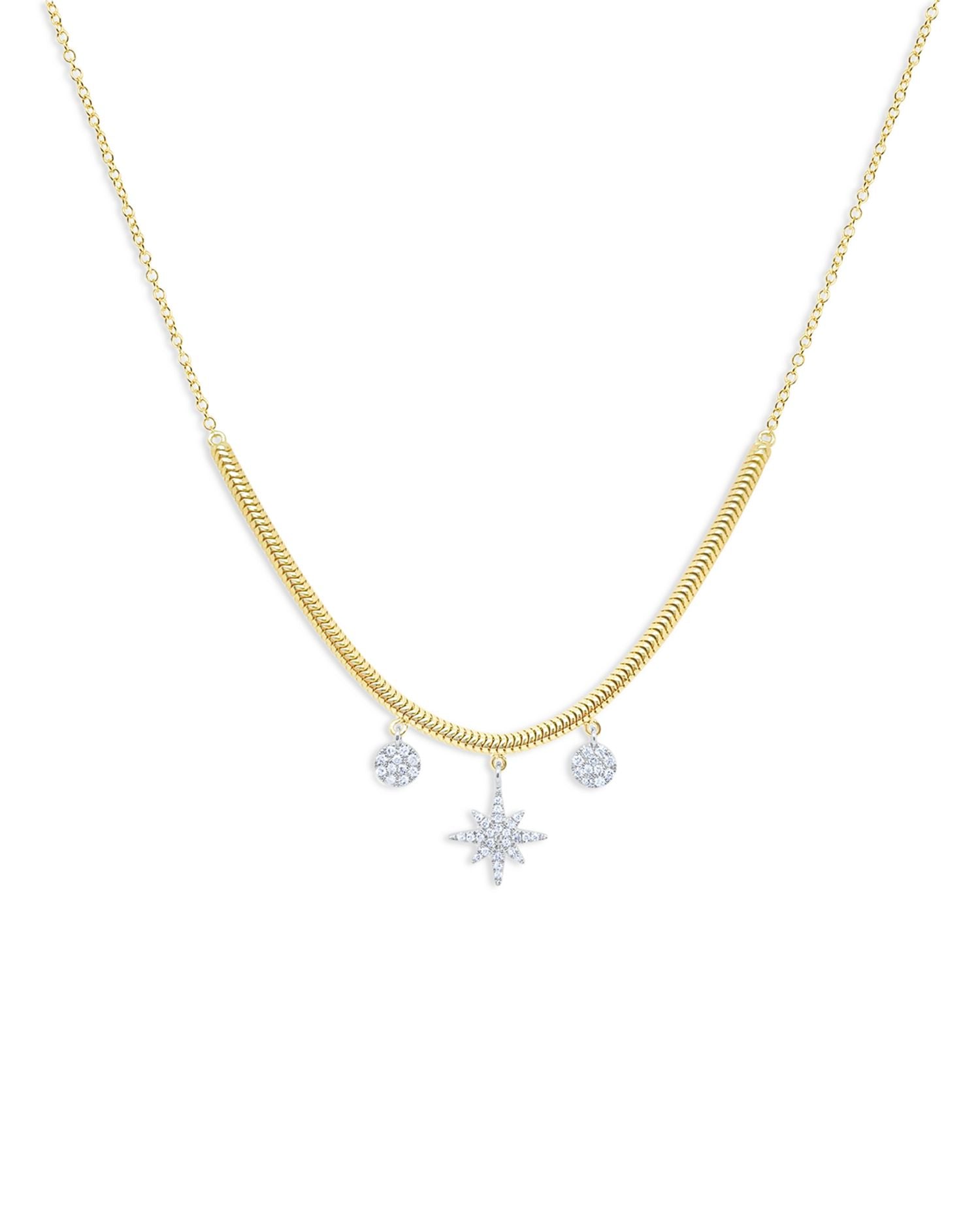 14K White Gold & 14K Yellow Gold Diamond Starburst Statement Necklace, 18'