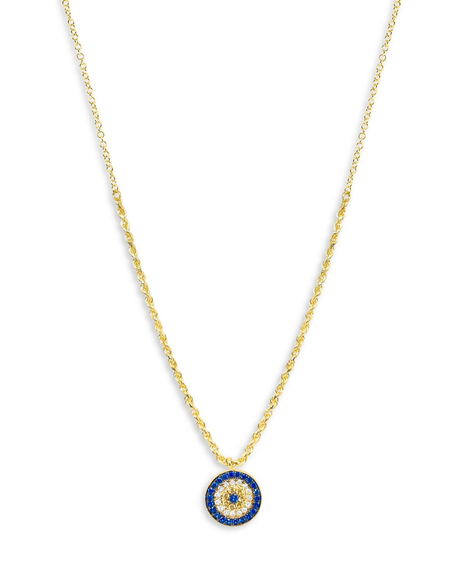 14K Yellow Gold Evil Eye Moon Cut Chain Necklace, 18'