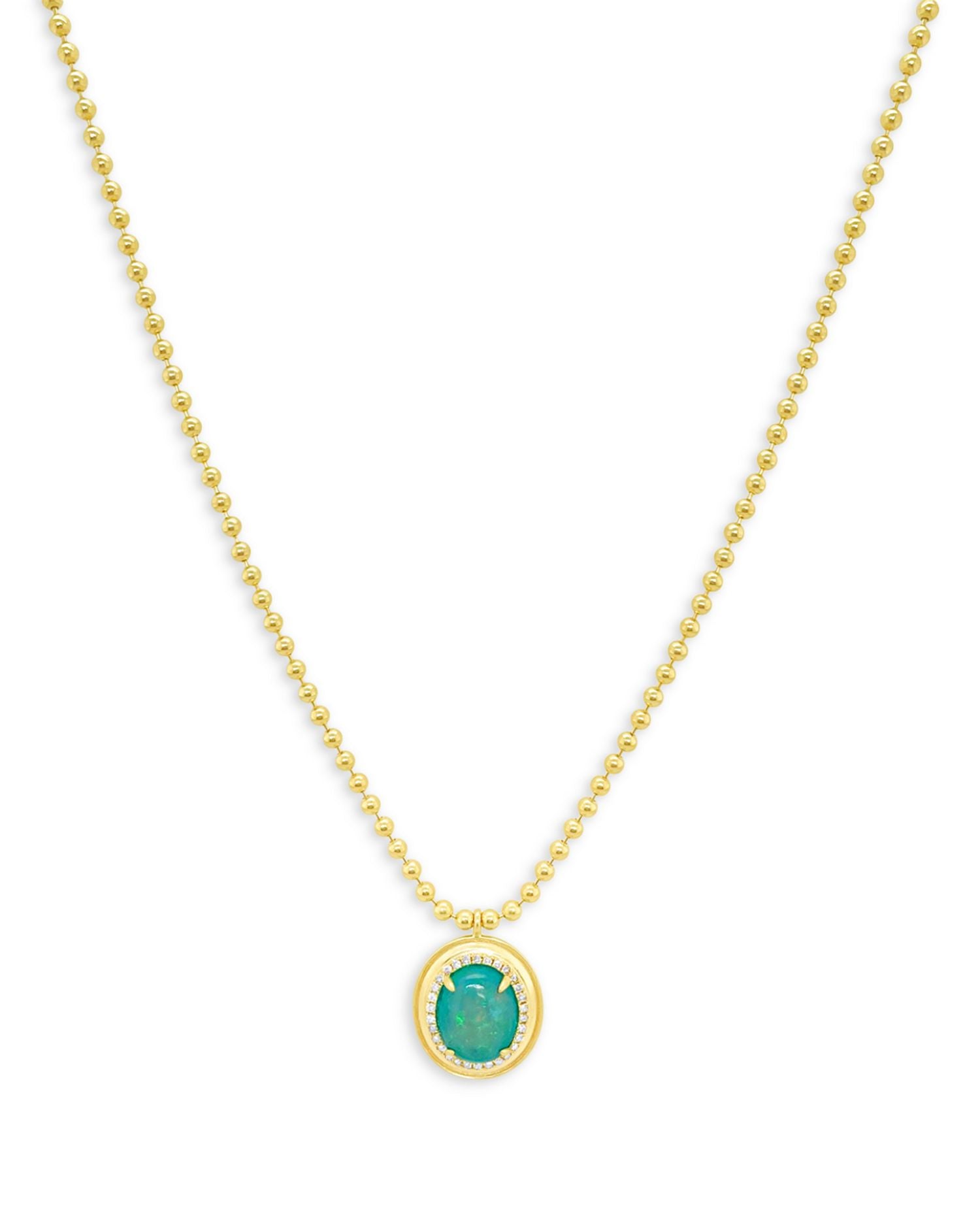 14K Yellow Gold Opal & Diamond Halo Pendant Necklace, 18'