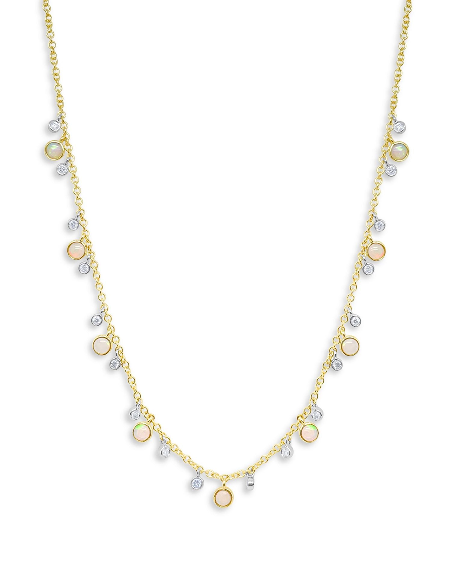 14K Yellow Gold Opal & Diamond Drops Necklace, 18'