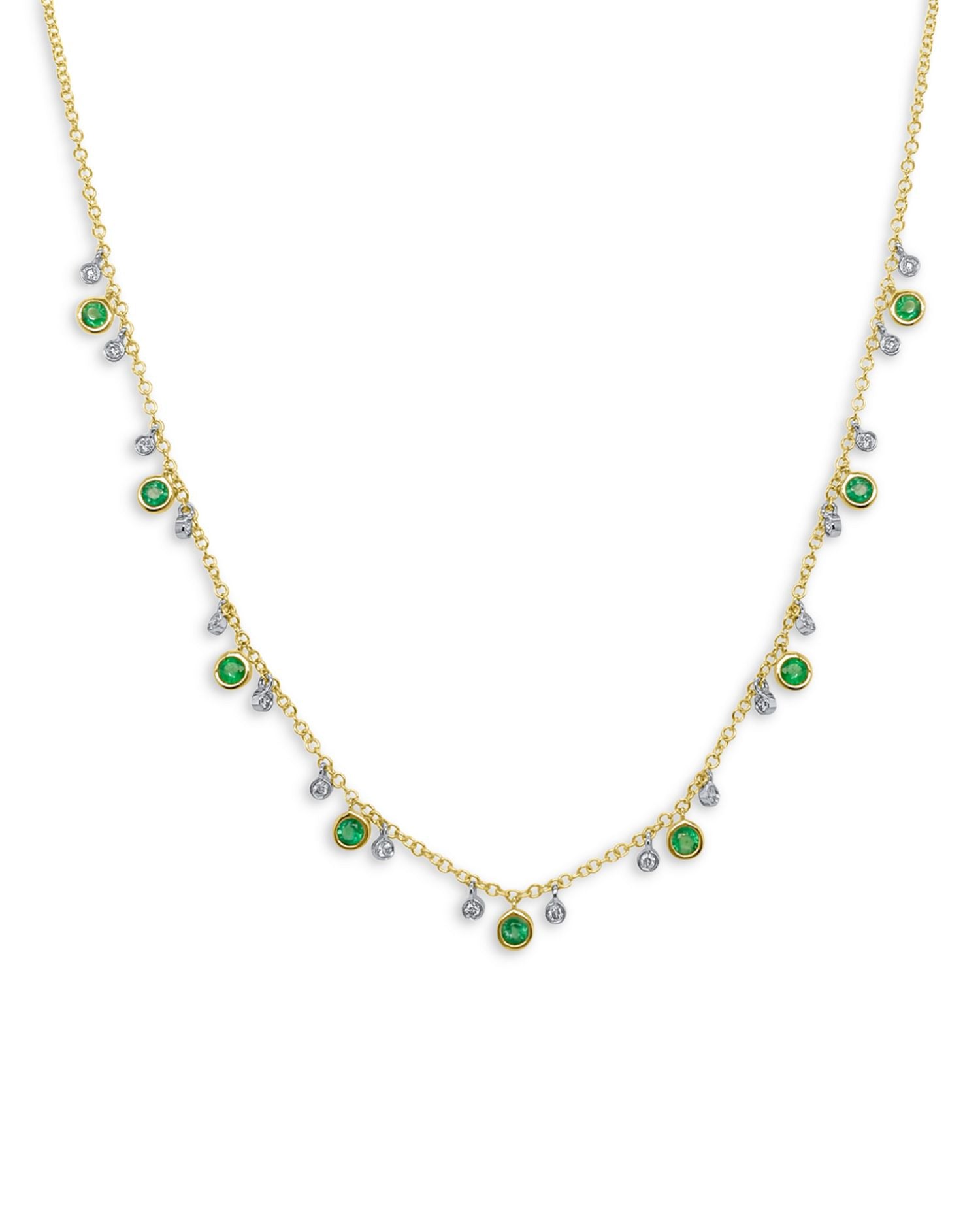 14K White & Yellow Gold Emerald & Diamond Dangle Collar Necklace, 18'