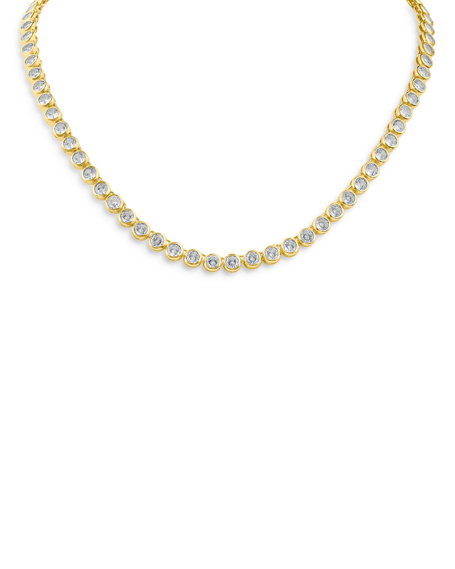 Round Bezel Set Tennis Necklace, 16"