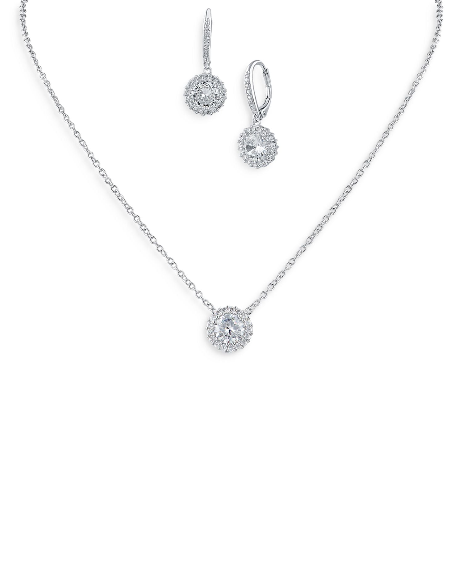 Round Pavé Halo Earrings & Pendant Necklace Set