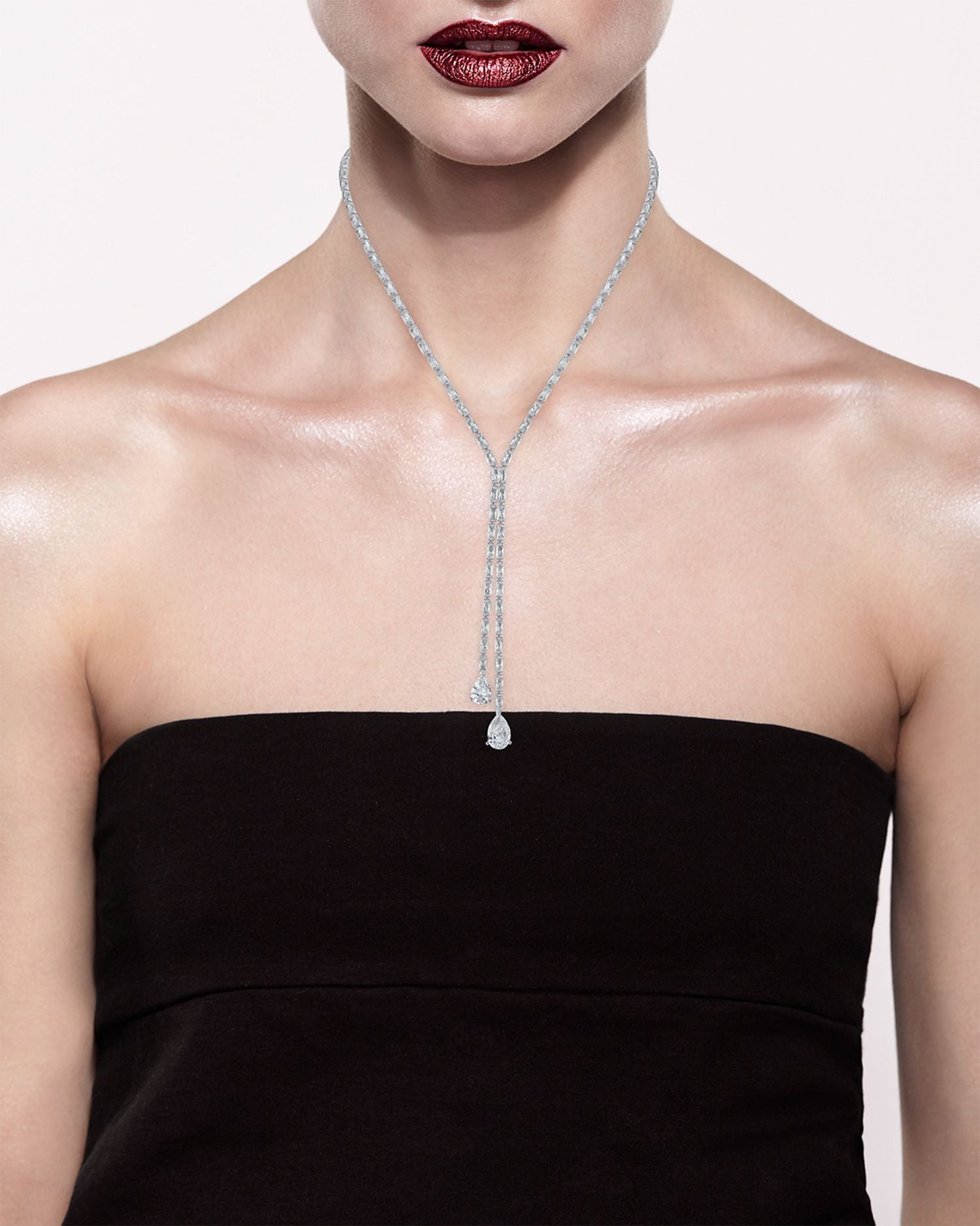 Baguette & Pear Y Necklace, 17"