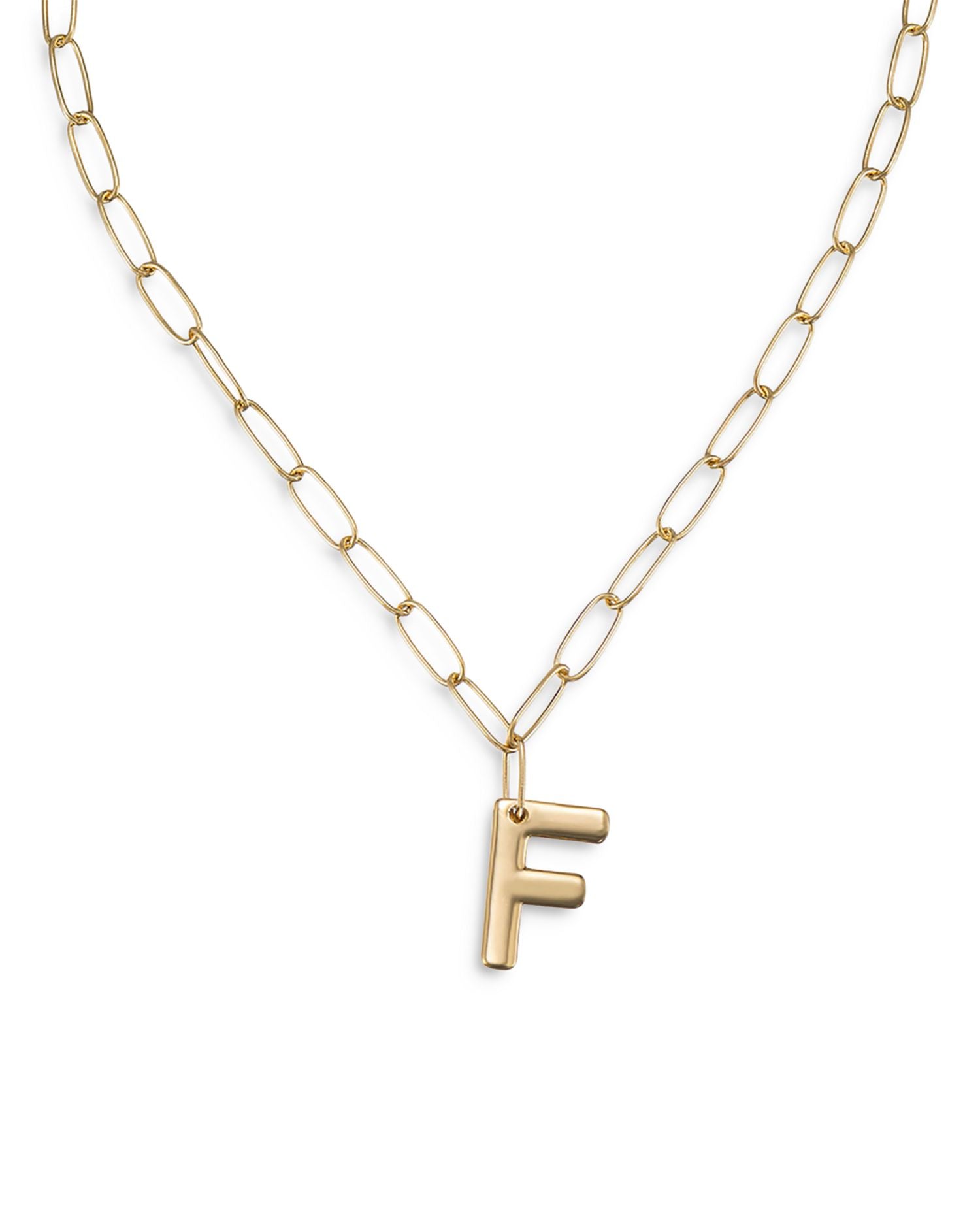 Paperclip Link Chain Initial Pendant Necklace in 18K Gold Plated, 18'