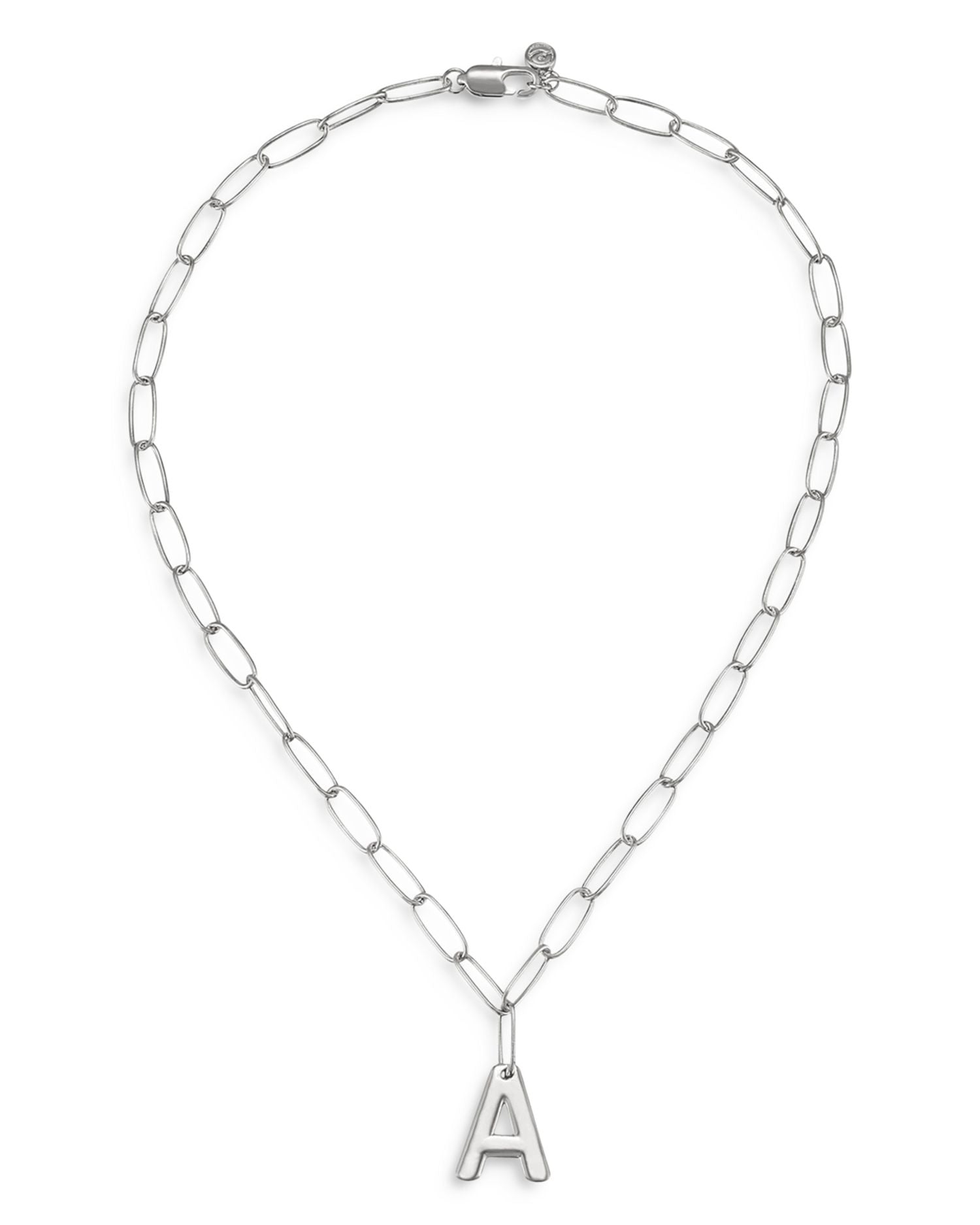 Paperclip Link Chain Initial Pendant Necklace in Rhodium Plated, 18'